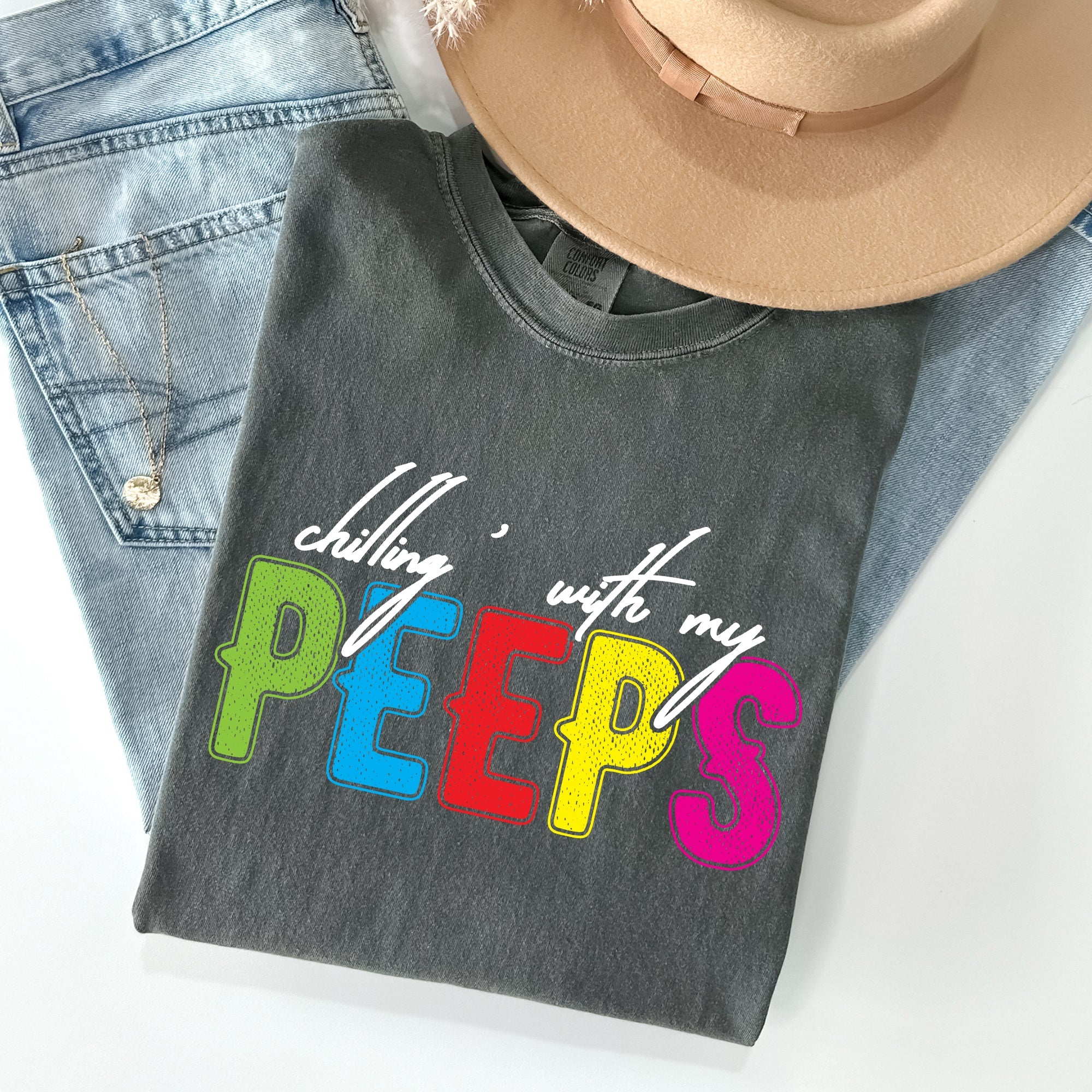 Chilling With My Peeps Easter Nostalgia Of Sweet Candy Memories From Childhood Spring Days Comfort Colors Tee
