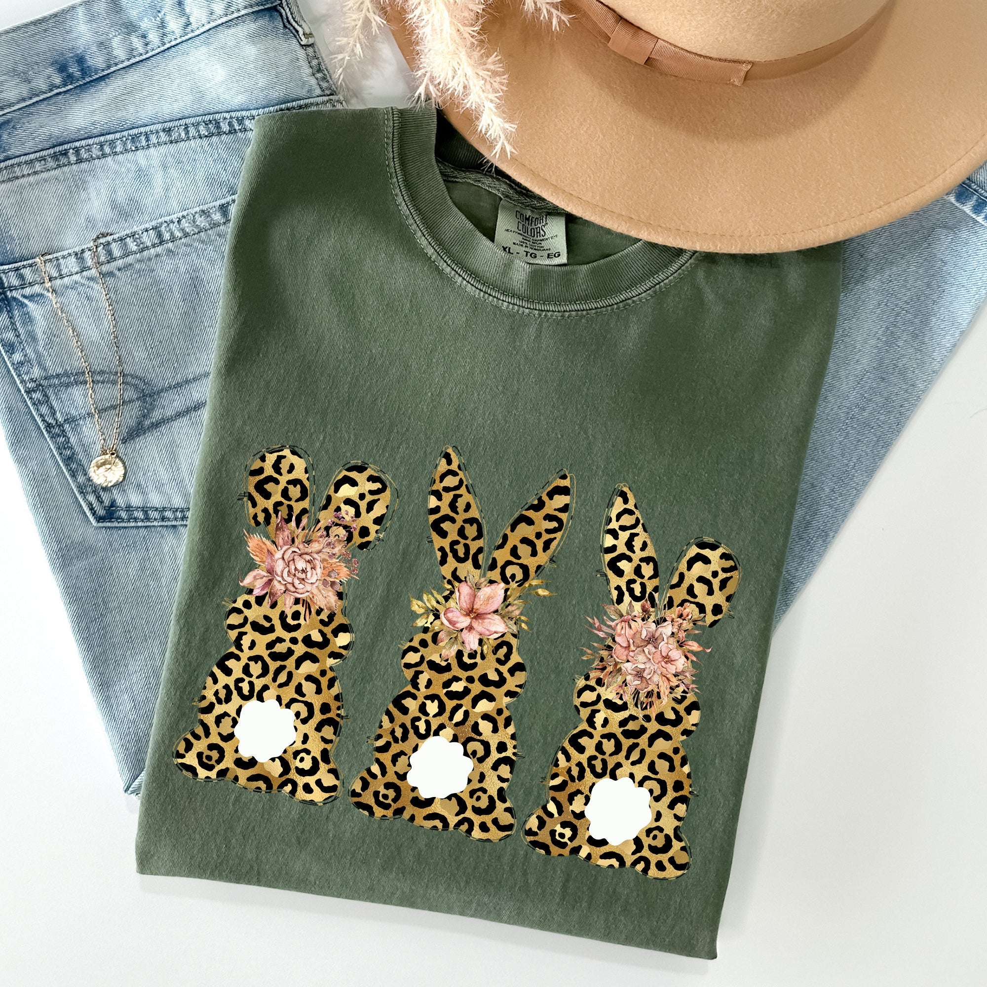 Leopard Print Easter Bunnies Easter Rabbit Collection For Spring Holidays Comfort Colors Tee