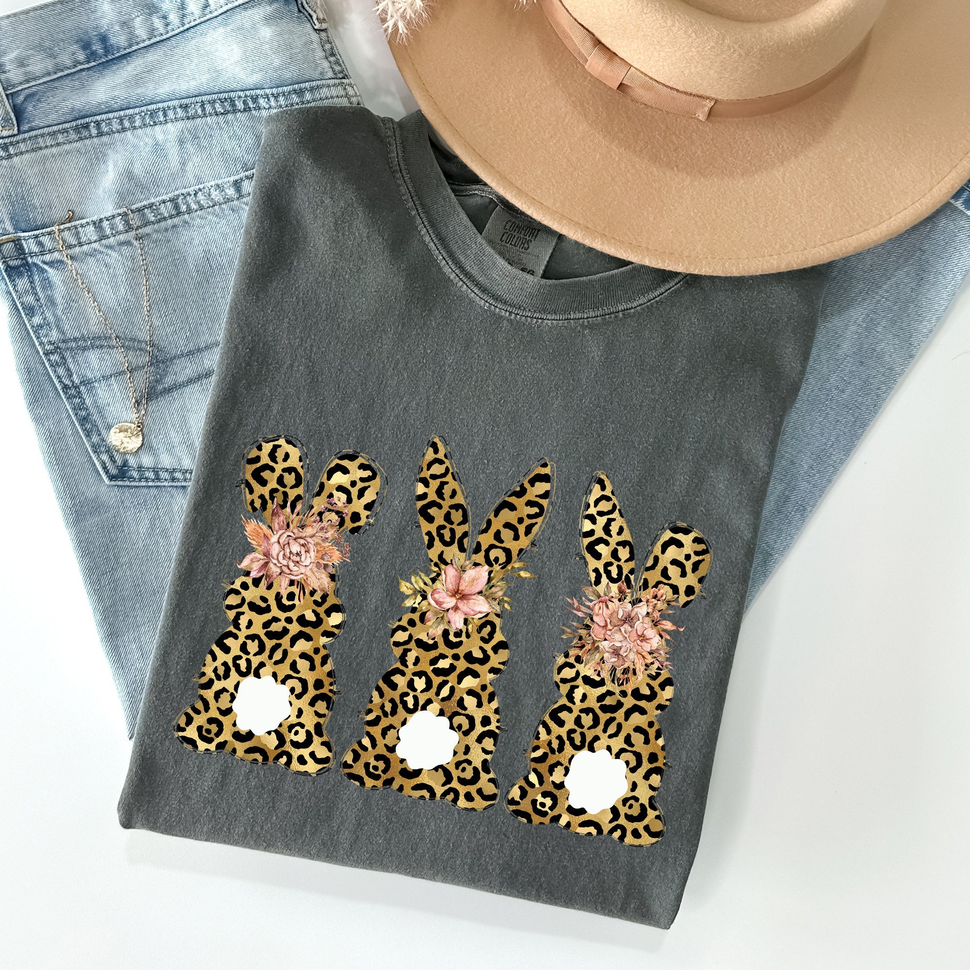 Leopard Print Easter Bunnies Easter Rabbit Collection For Spring Holidays Comfort Colors Tee