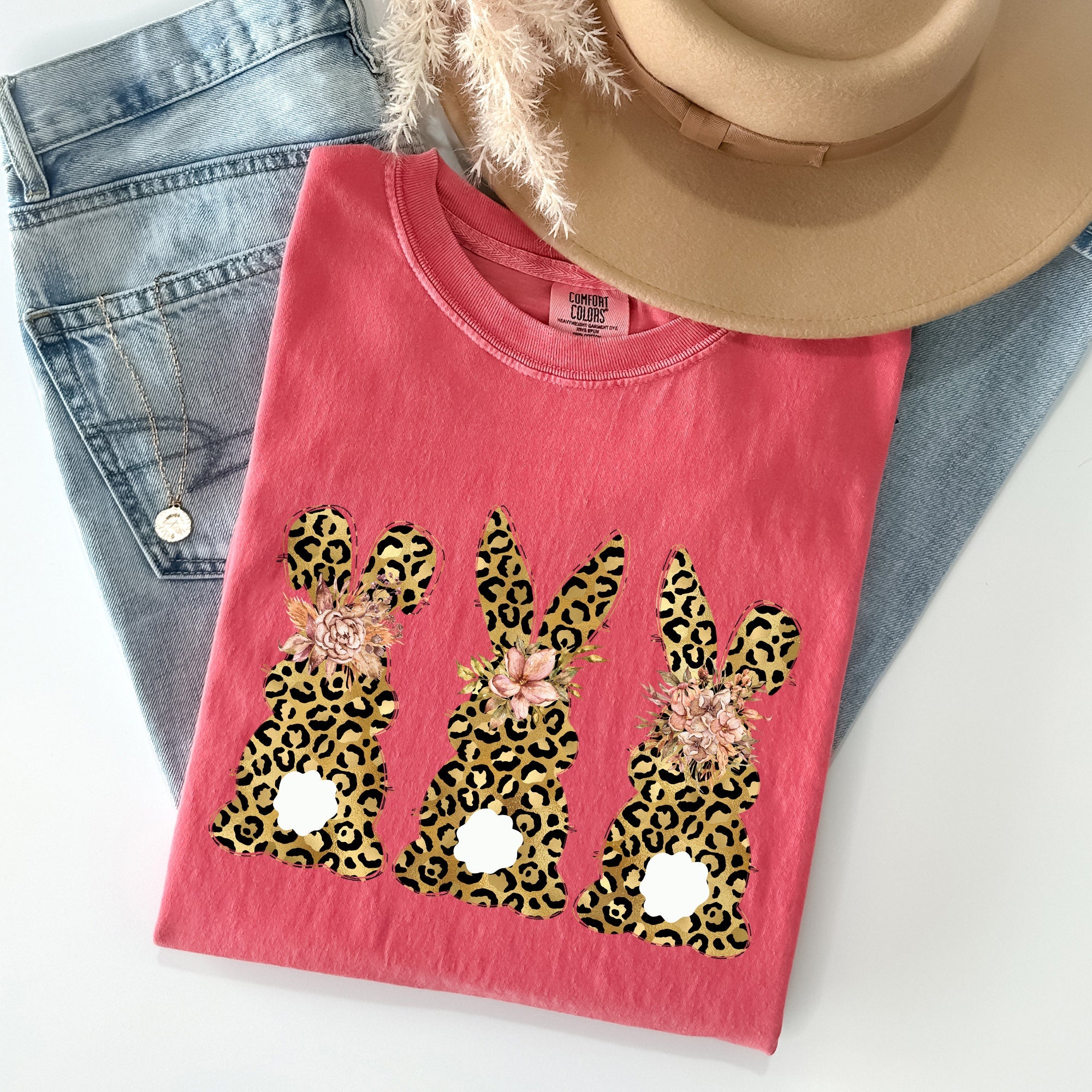 Leopard Print Easter Bunnies Easter Rabbit Collection For Spring Holidays Comfort Colors Tee