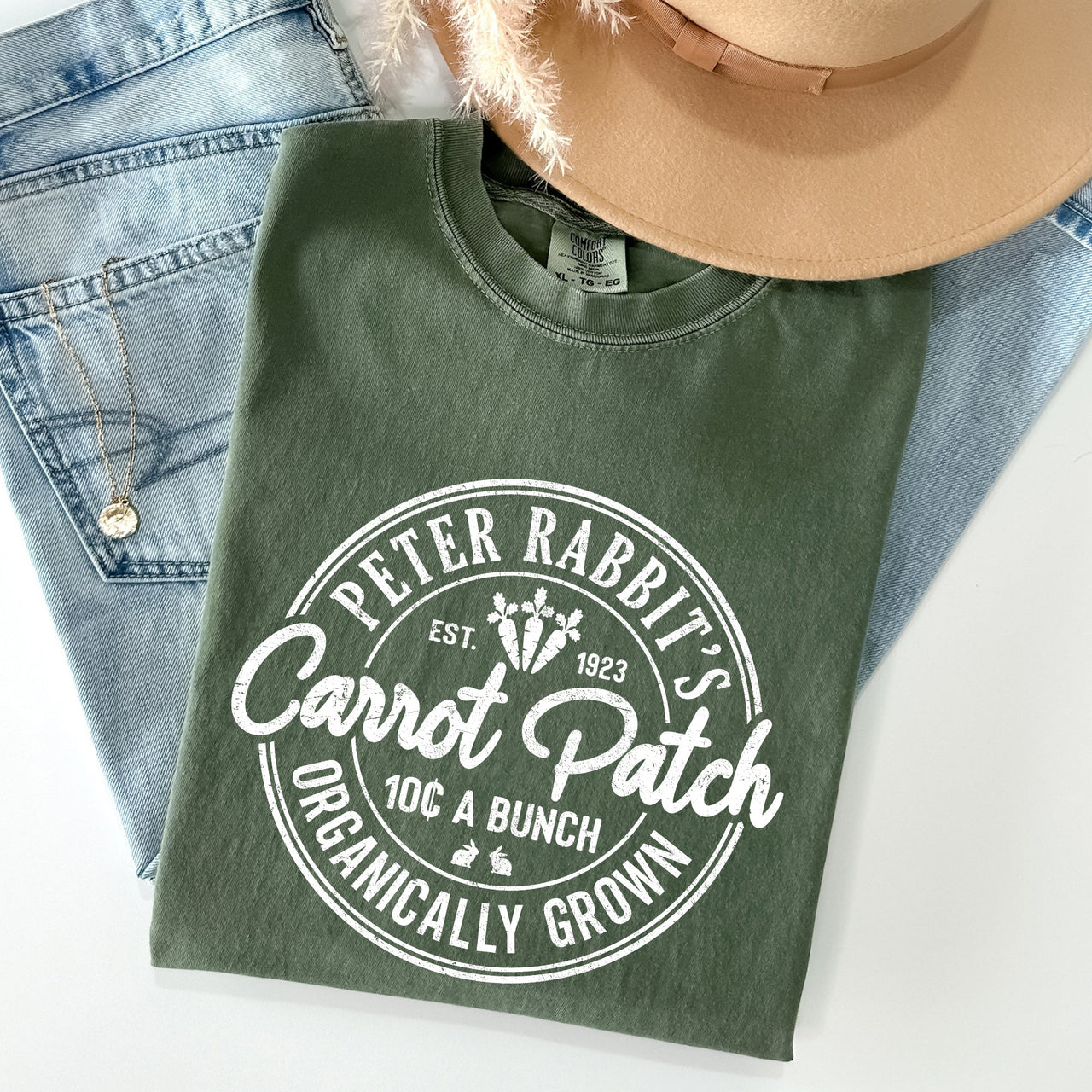 Peter Rabbit's Carrot Patch Retro Farm Sign Easter Nostalgic Illustration Comfort Colors Tee