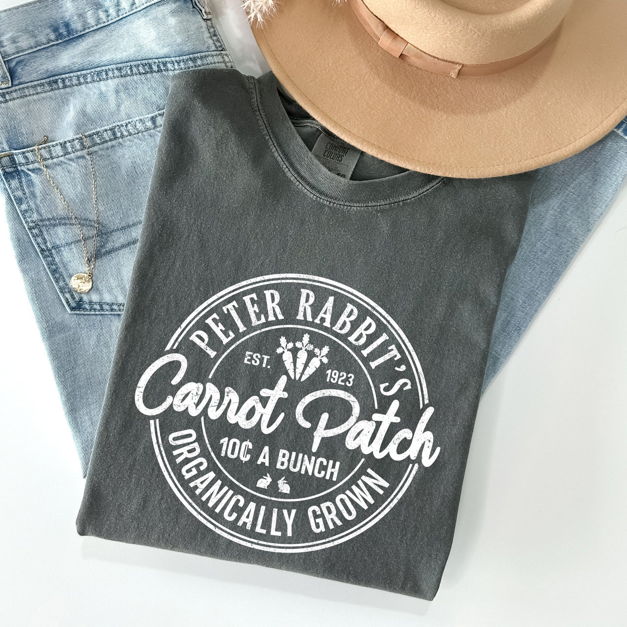 Peter Rabbit's Carrot Patch Retro Farm Sign Easter Nostalgic Illustration Comfort Colors Tee