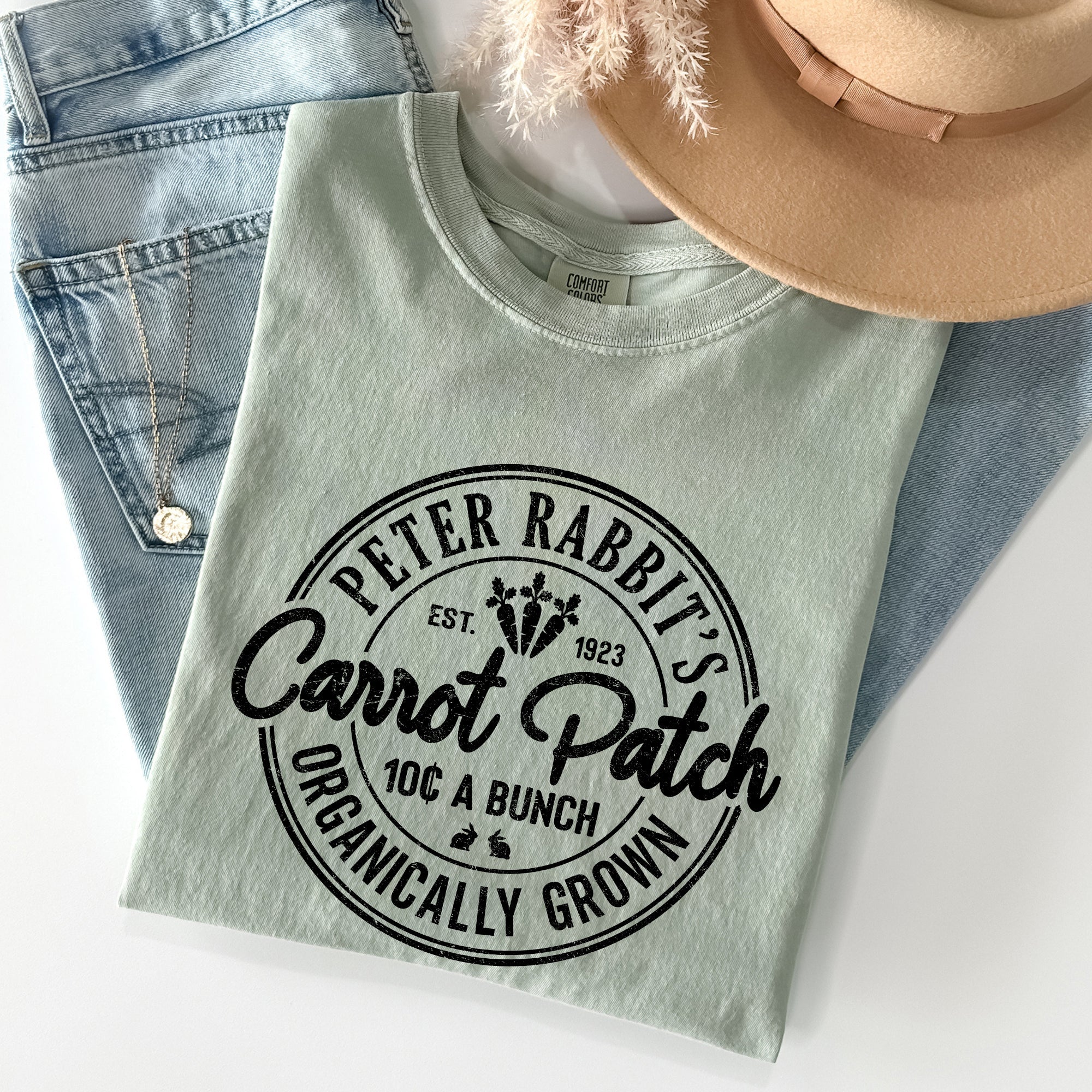 Peter Rabbit's Carrot Patch Retro Farm Sign Easter Nostalgic Illustration Comfort Colors Tee