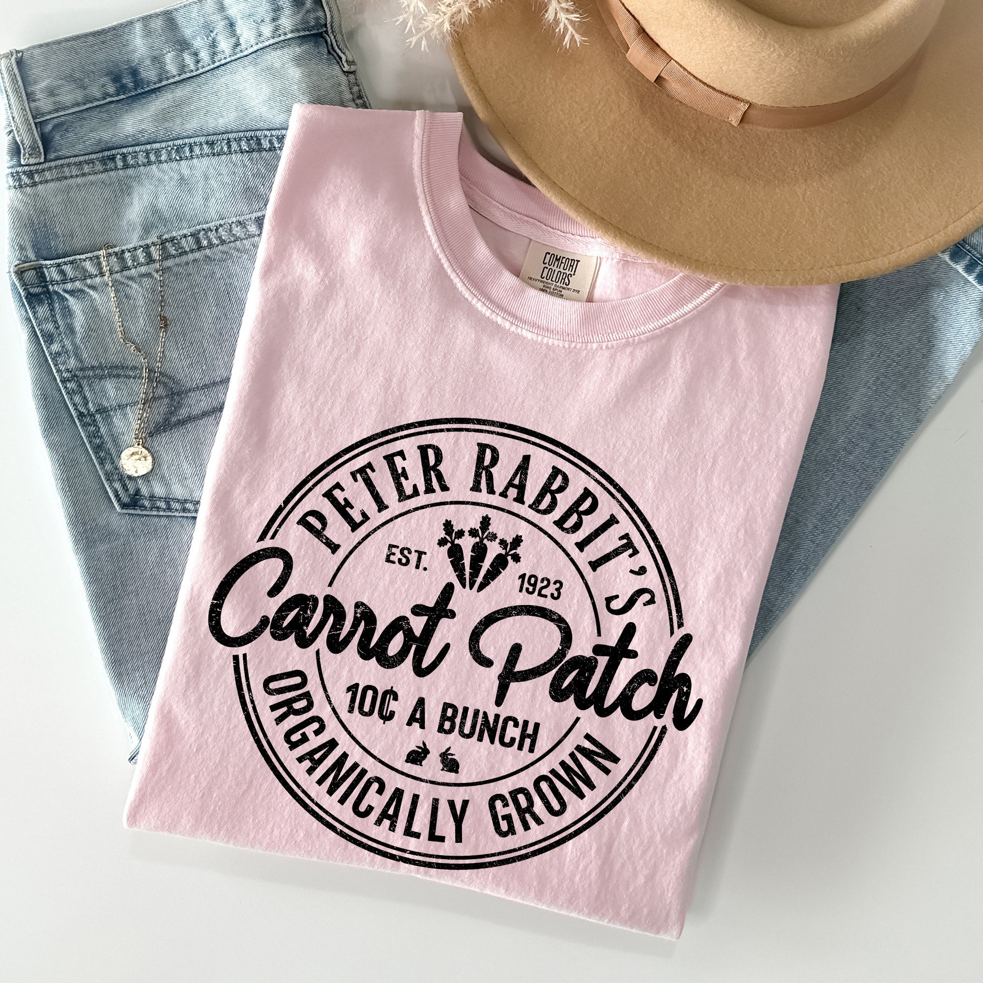Peter Rabbit's Carrot Patch Retro Farm Sign Easter Nostalgic Illustration Comfort Colors Tee