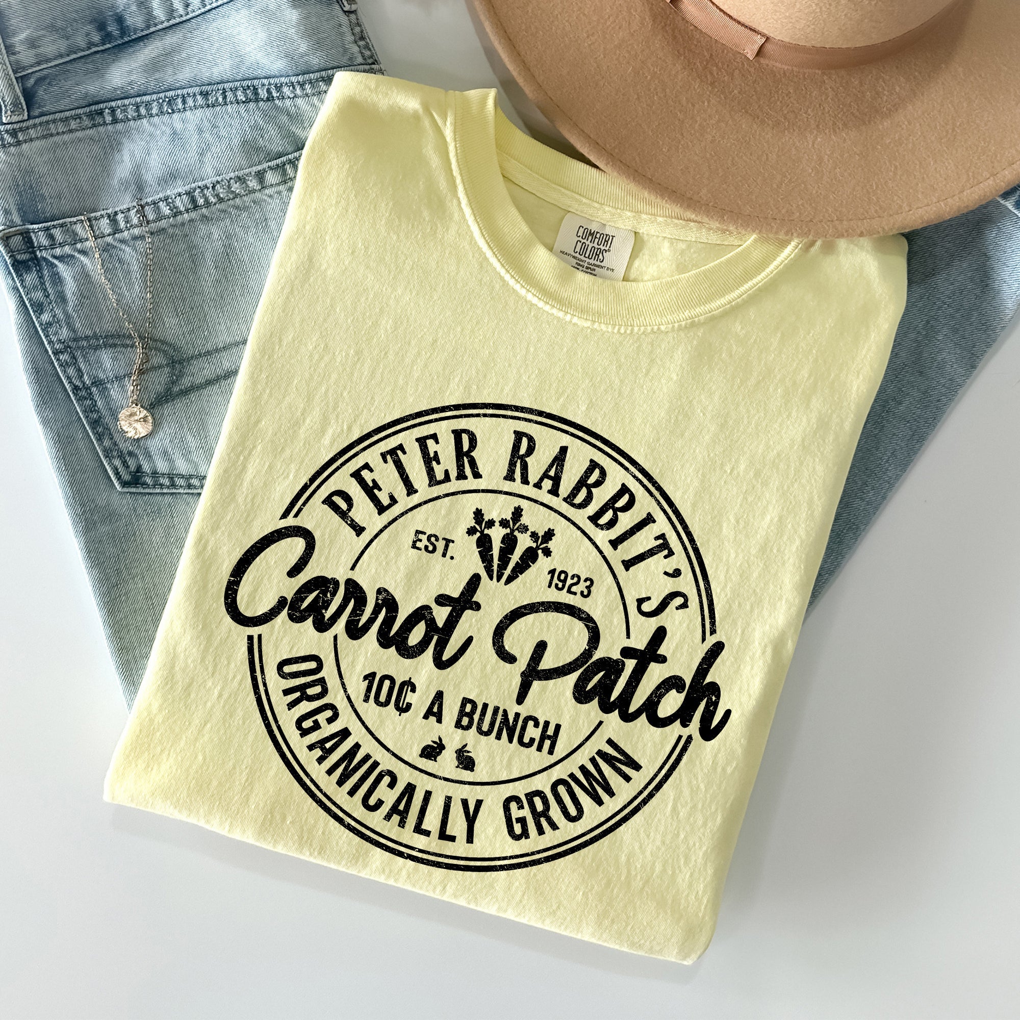 Peter Rabbit's Carrot Patch Retro Farm Sign Easter Nostalgic Illustration Comfort Colors Tee