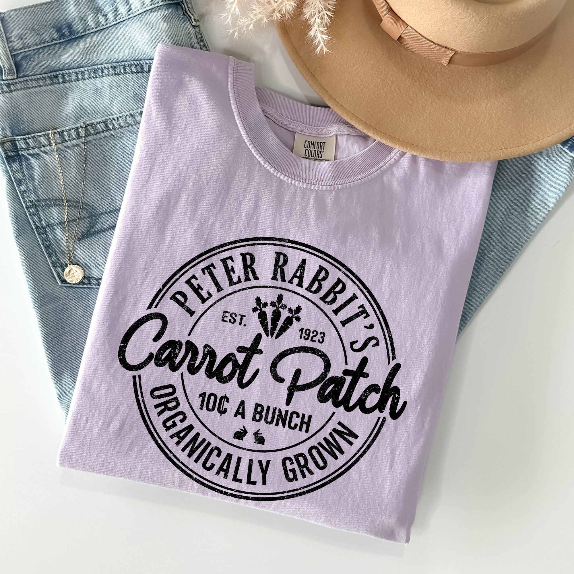 Peter Rabbit's Carrot Patch Retro Farm Sign Easter Nostalgic Illustration Comfort Colors Tee