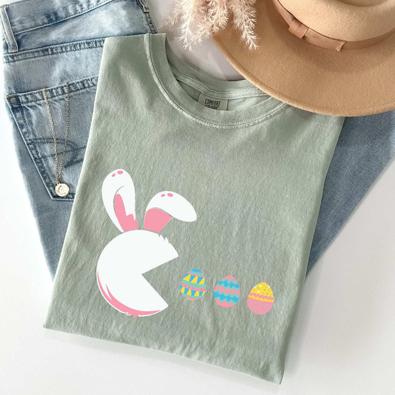 Retro Game Easter Bunny Eggs Pixel Art Limited Edition Collectible Comfort Colors Tee