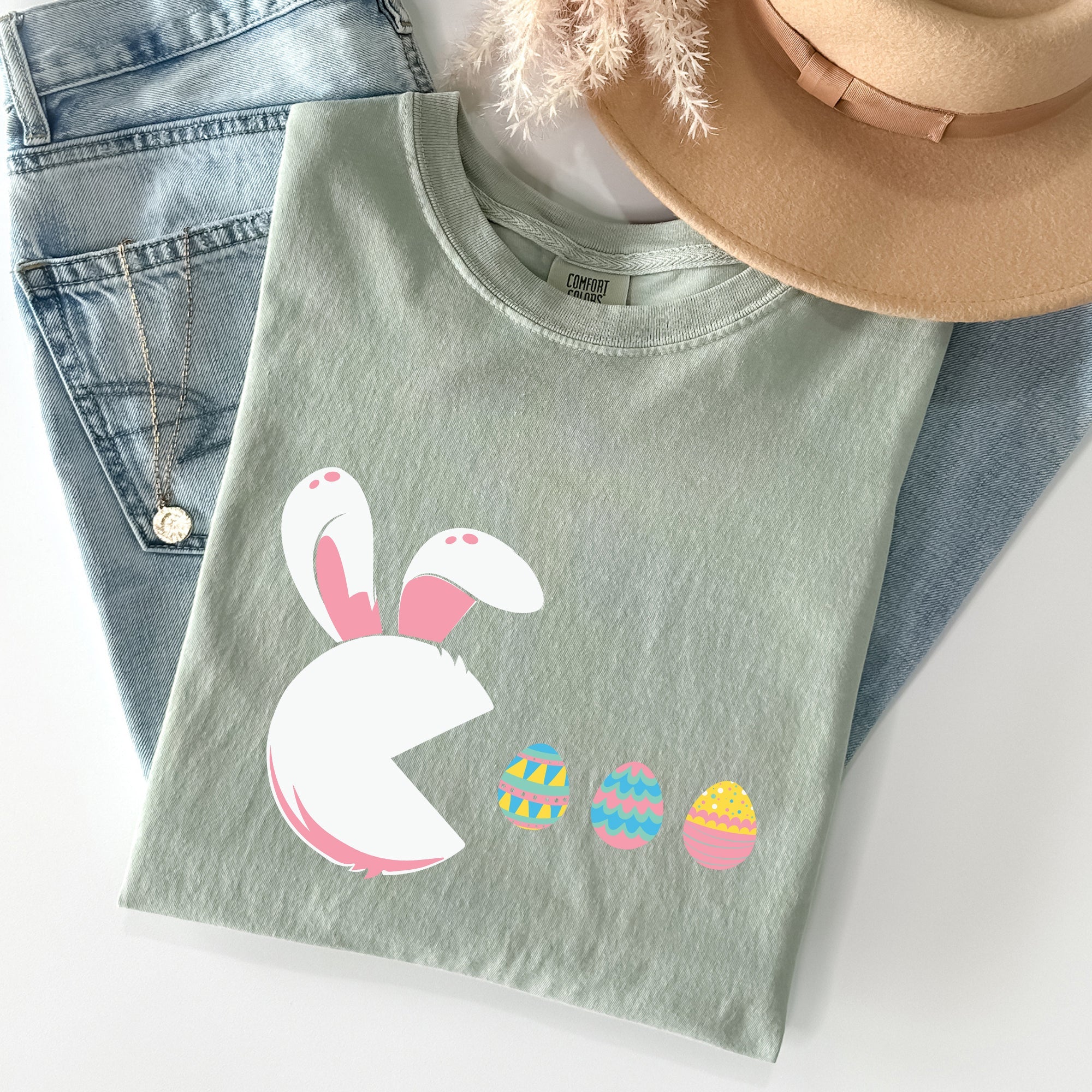 Retro Game Easter Bunny Eggs Pixel Art Limited Edition Collectible Comfort Colors Tee