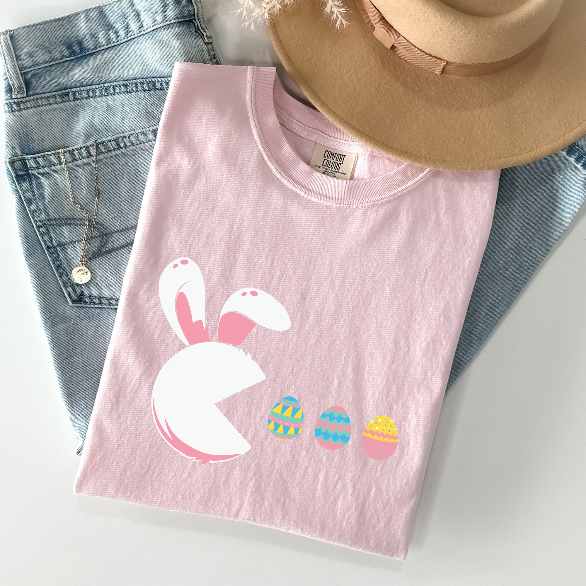 Retro Game Easter Bunny Eggs Pixel Art Limited Edition Collectible Comfort Colors Tee