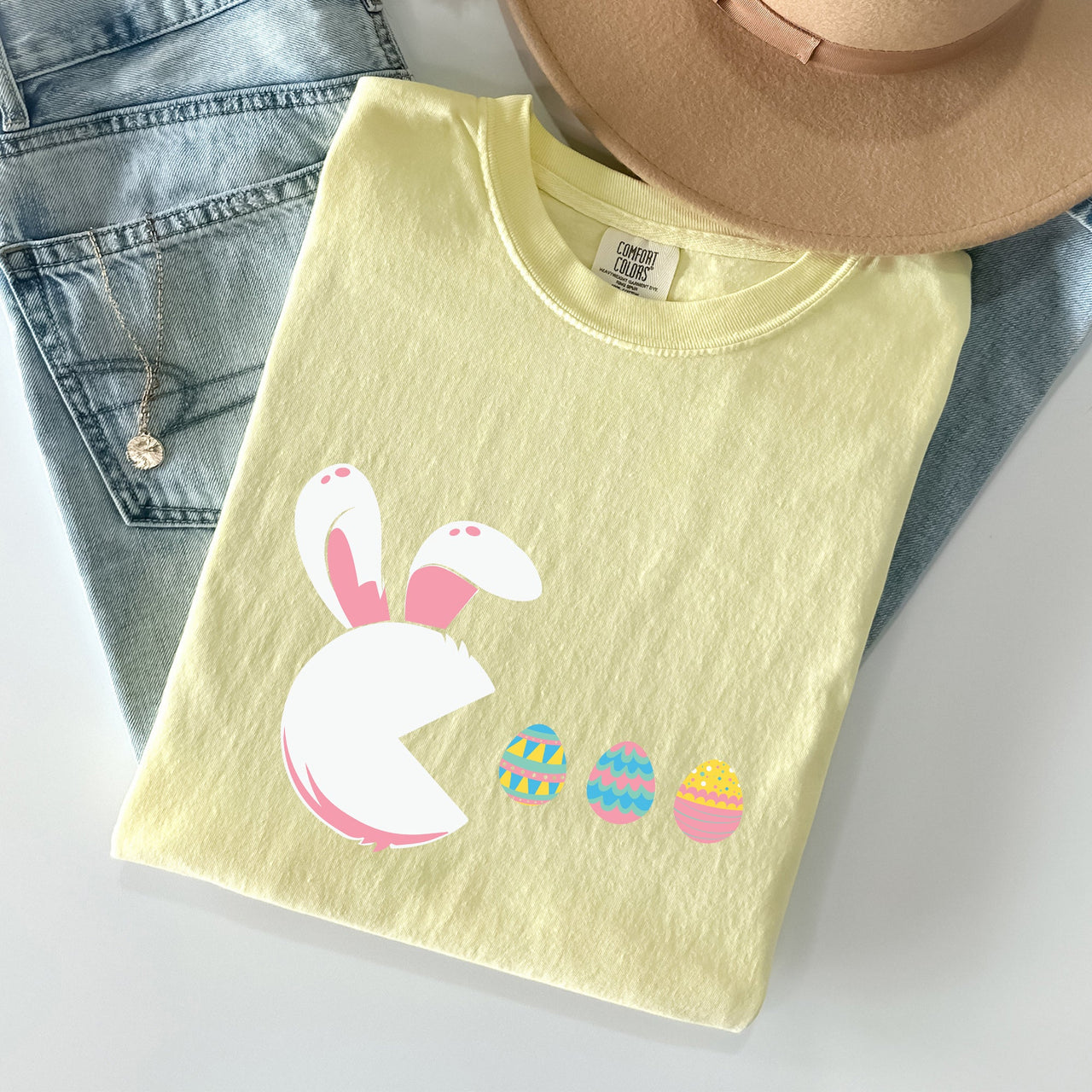 Retro Game Easter Bunny Eggs Pixel Art Limited Edition Collectible Comfort Colors Tee