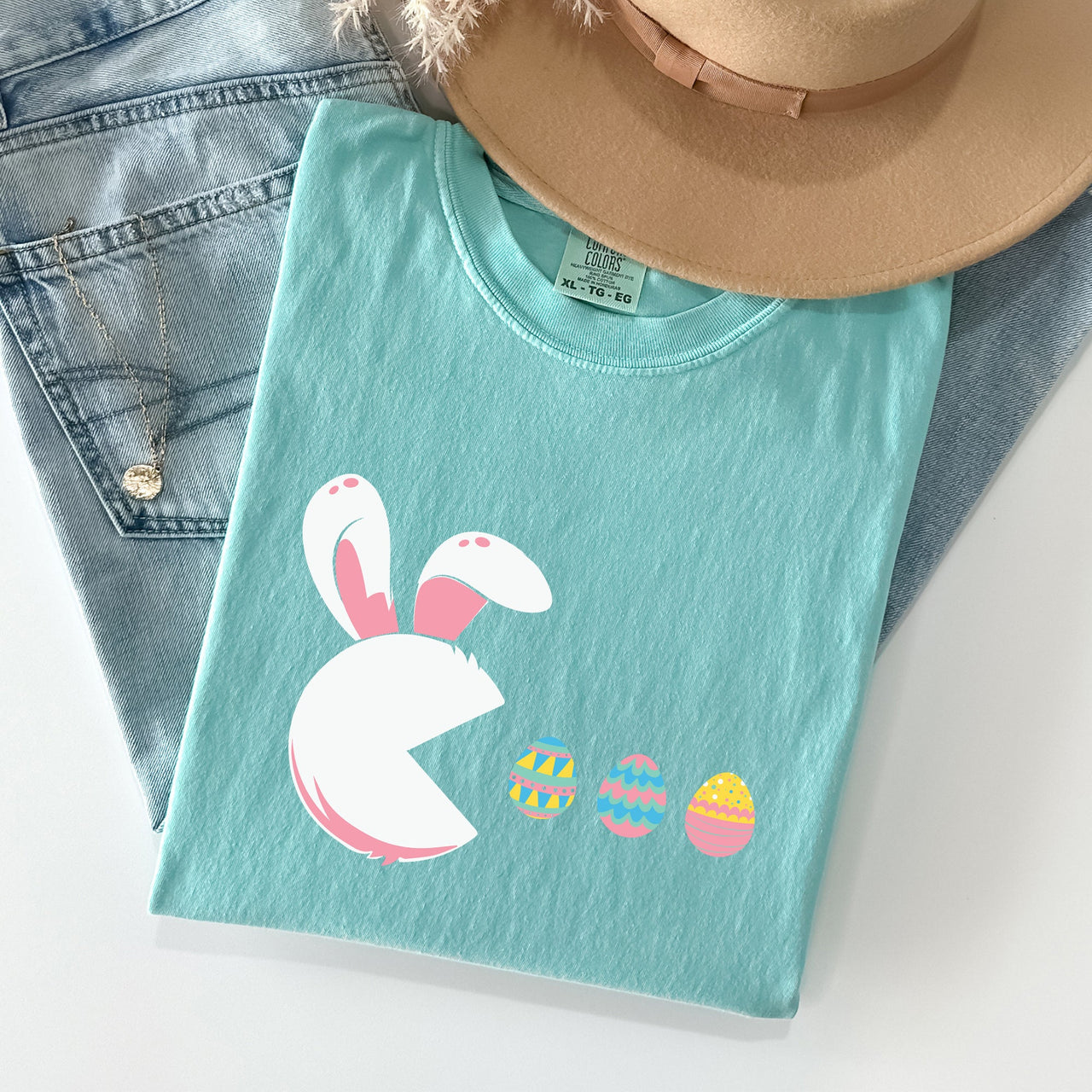 Retro Game Easter Bunny Eggs Pixel Art Limited Edition Collectible Comfort Colors Tee