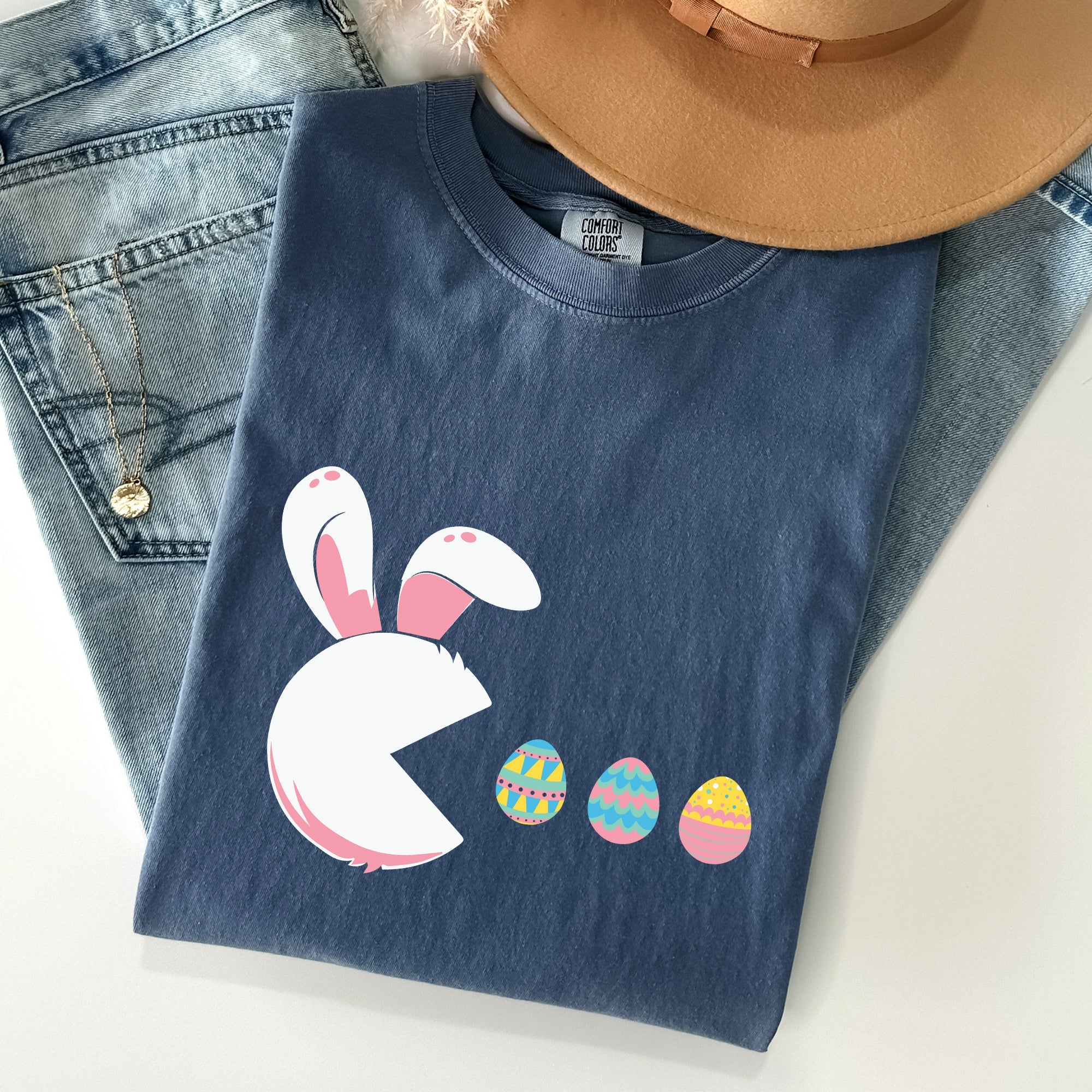 Retro Game Easter Bunny Eggs Pixel Art Limited Edition Collectible Comfort Colors Tee