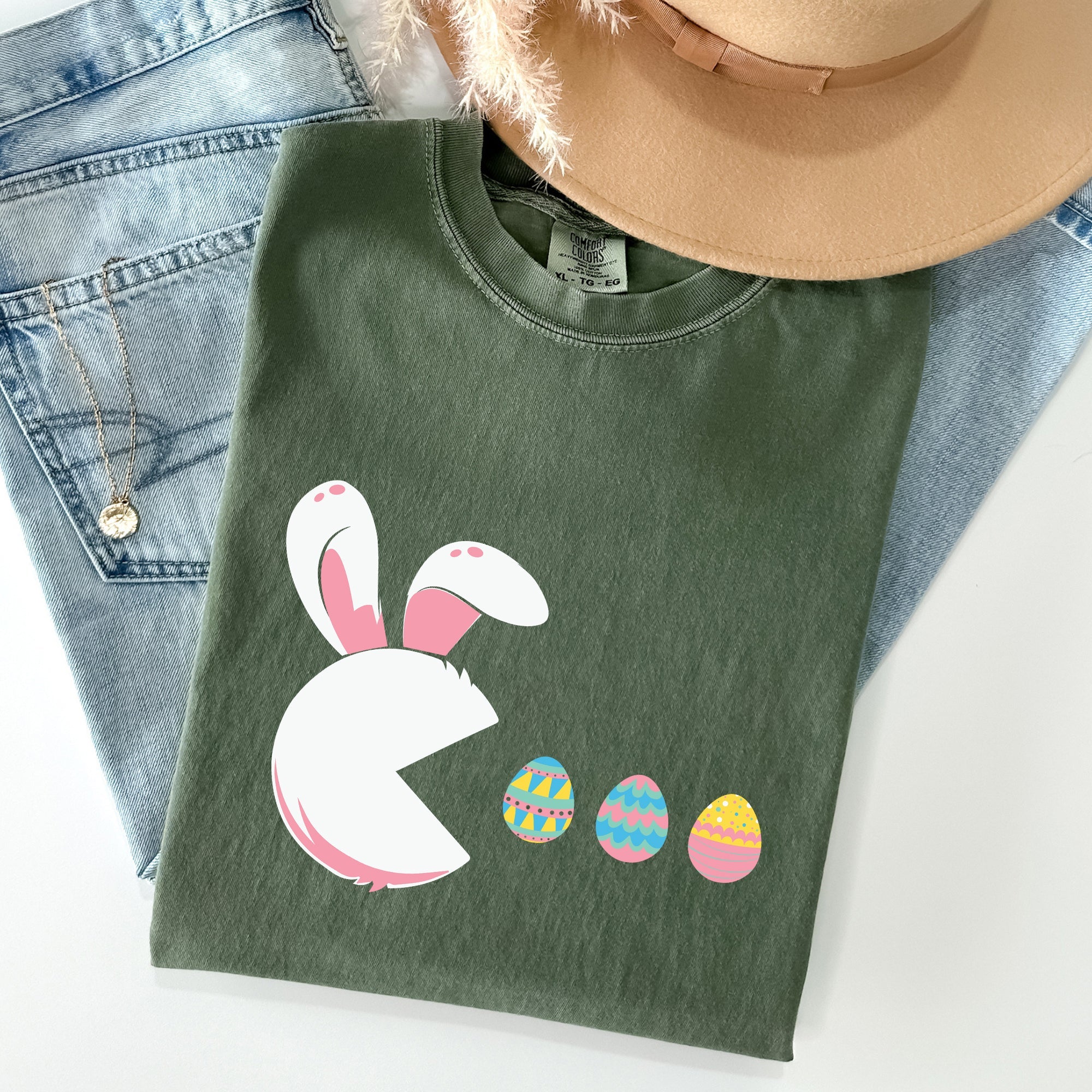 Retro Game Easter Bunny Eggs Pixel Art Limited Edition Collectible Comfort Colors Tee