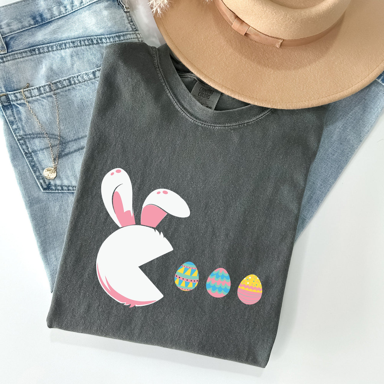 Retro Game Easter Bunny Eggs Pixel Art Limited Edition Collectible Comfort Colors Tee