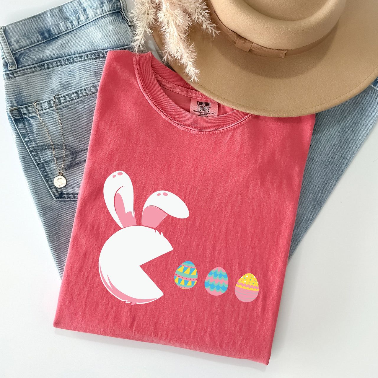 Retro Game Easter Bunny Eggs Pixel Art Limited Edition Collectible Comfort Colors Tee