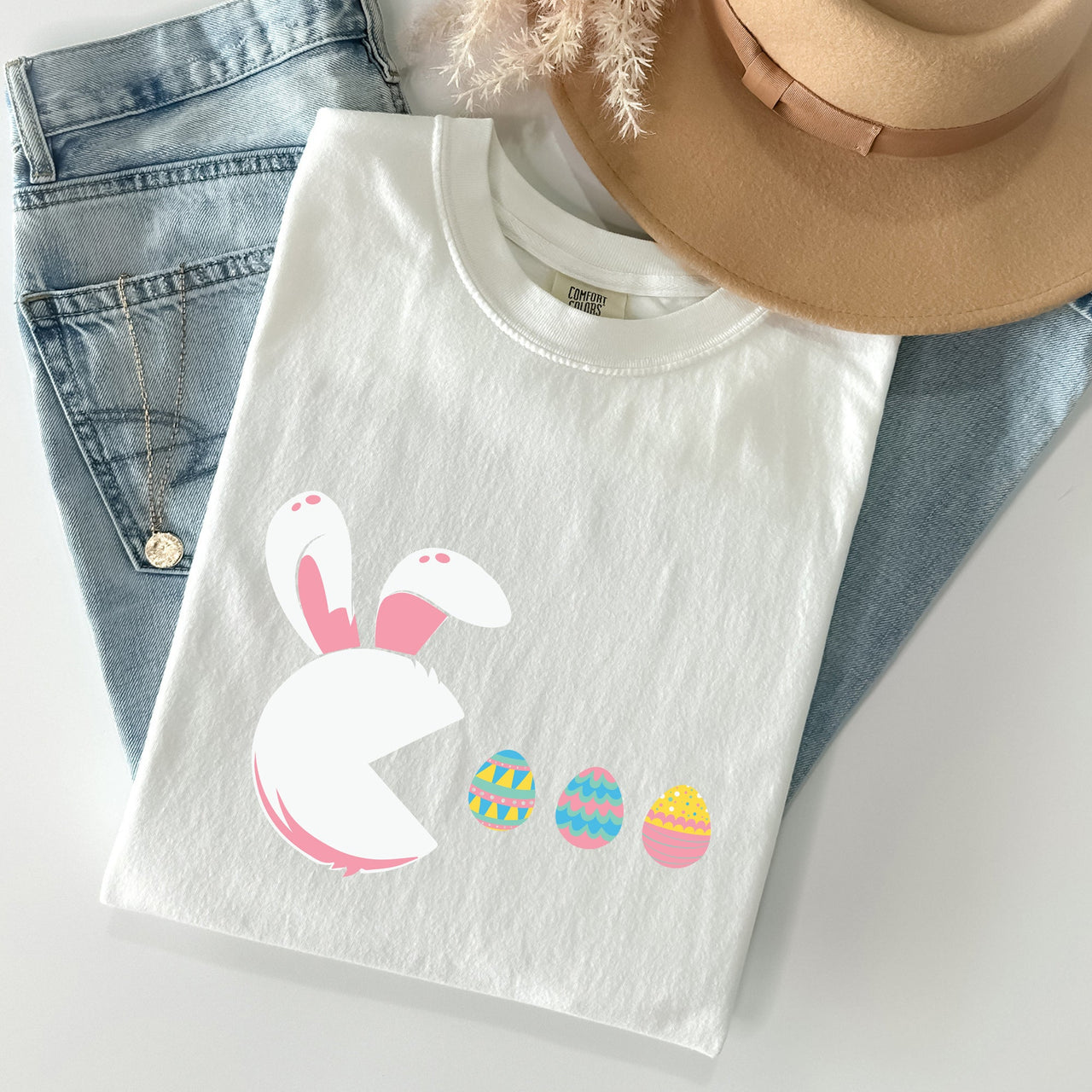 Retro Game Easter Bunny Eggs Pixel Art Limited Edition Collectible Comfort Colors Tee