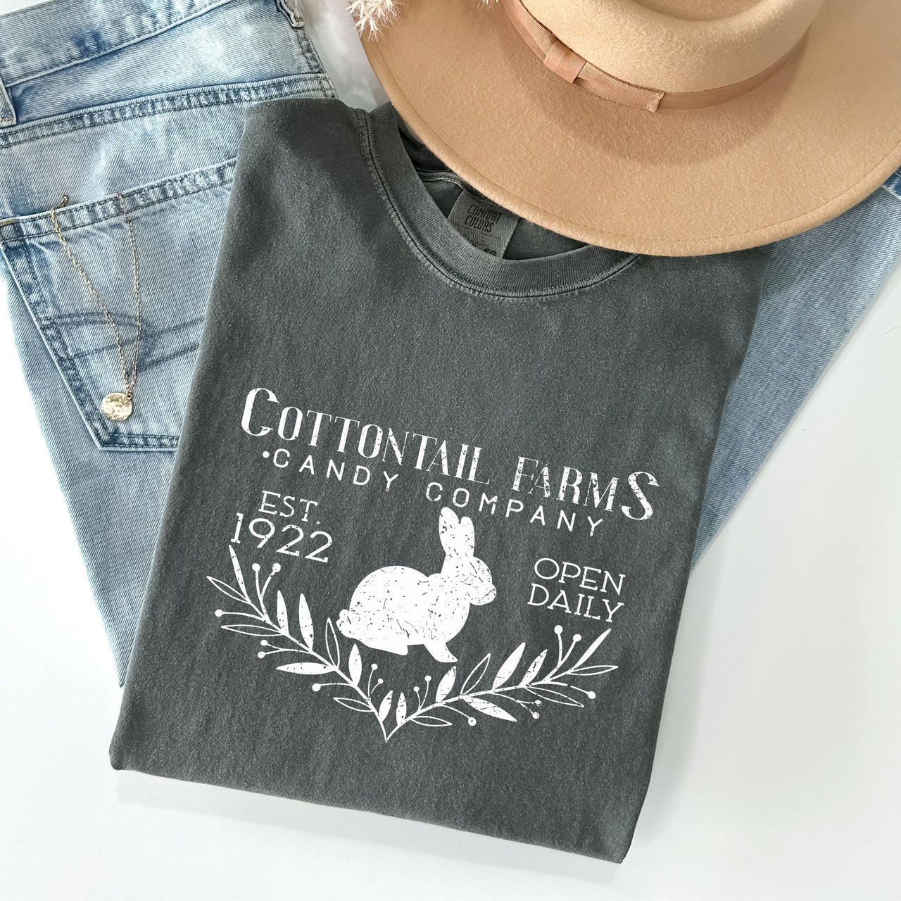Cottontail Farms Candy Company Retro Sign Easter Nostalgia Edition Comfort Colors Tee
