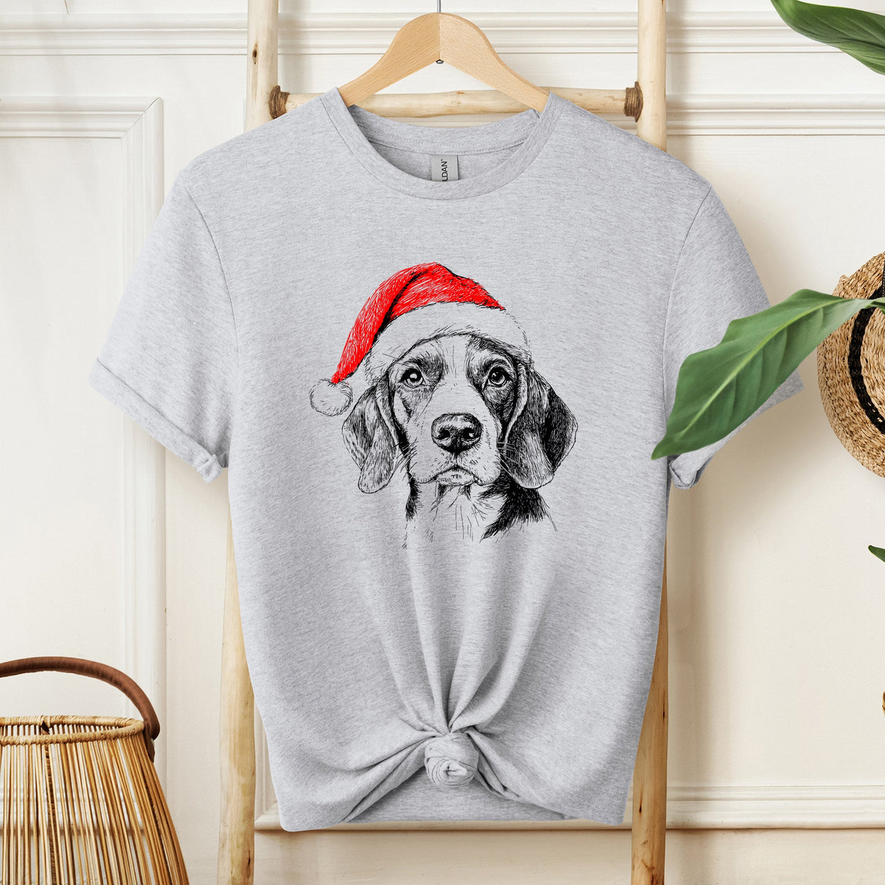 Beagle Santa Christmas Dog Lover Pet Beagle Santa Holiday Theme Beagle Lover Paw Print Graphic Tee