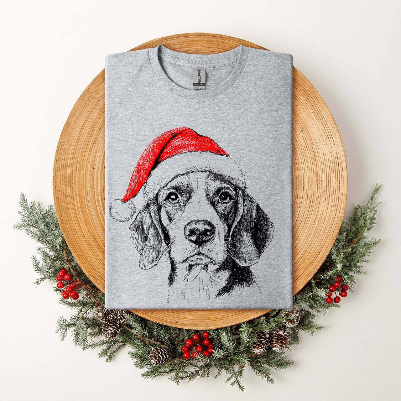 Beagle Santa Christmas Dog Lover Pet Beagle Santa Holiday Theme Beagle Lover Paw Print Graphic Tee