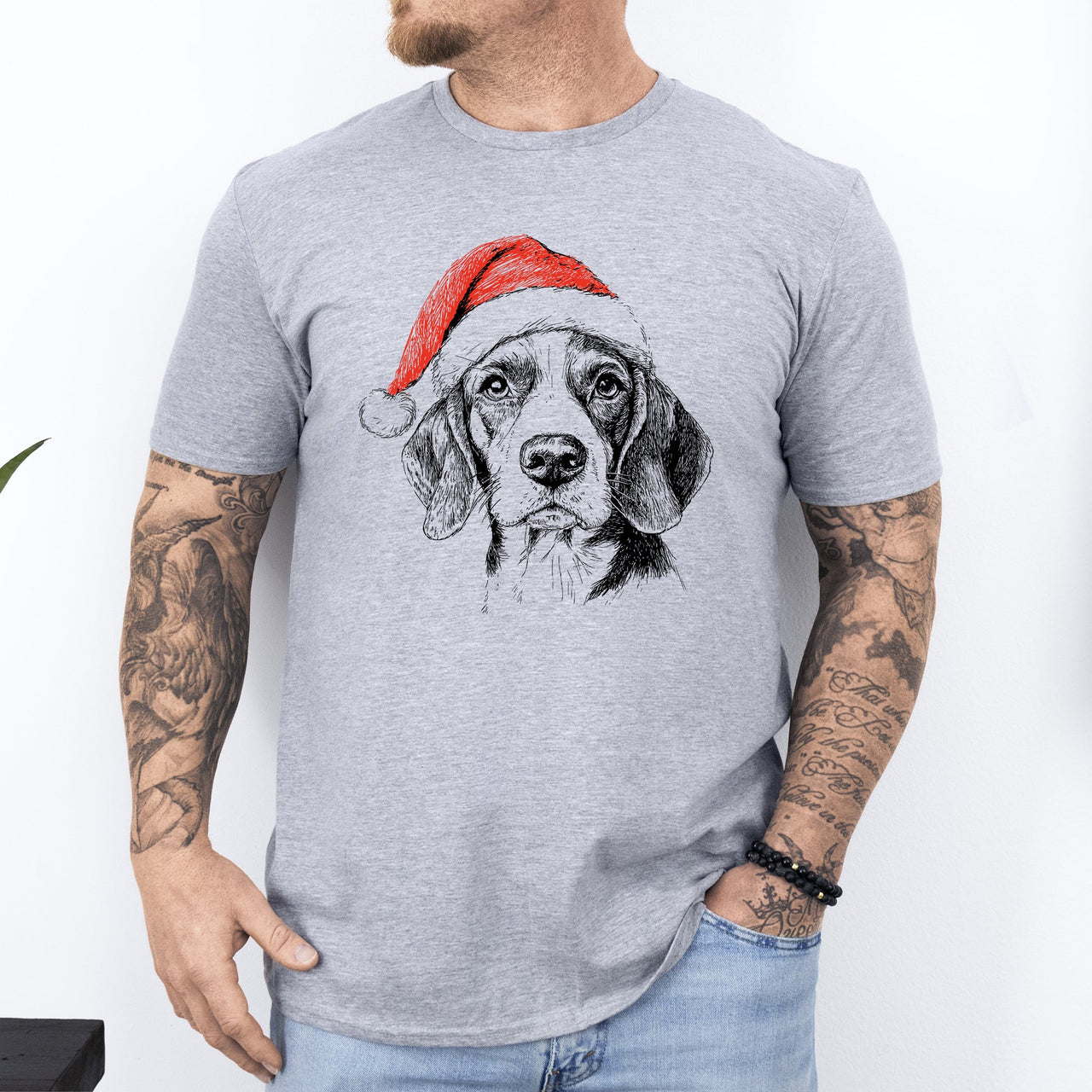 Beagle Santa Christmas Dog Lover Pet Beagle Santa Holiday Theme Beagle Lover Paw Print Graphic Tee