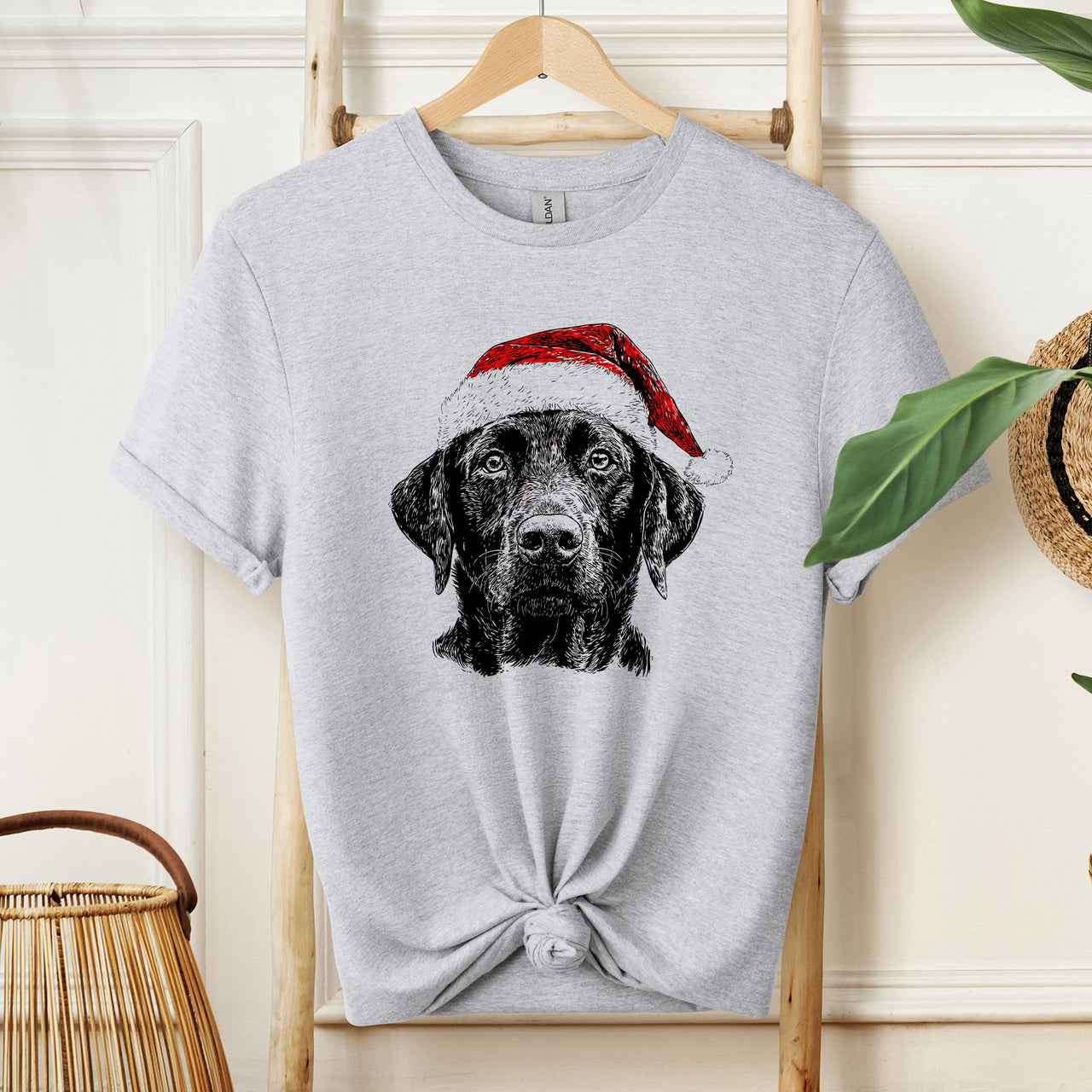 Black Lab Santa Claus Christmas Dog Lover Portrait With Cozy Festive Spirit Comfort Colors Tee