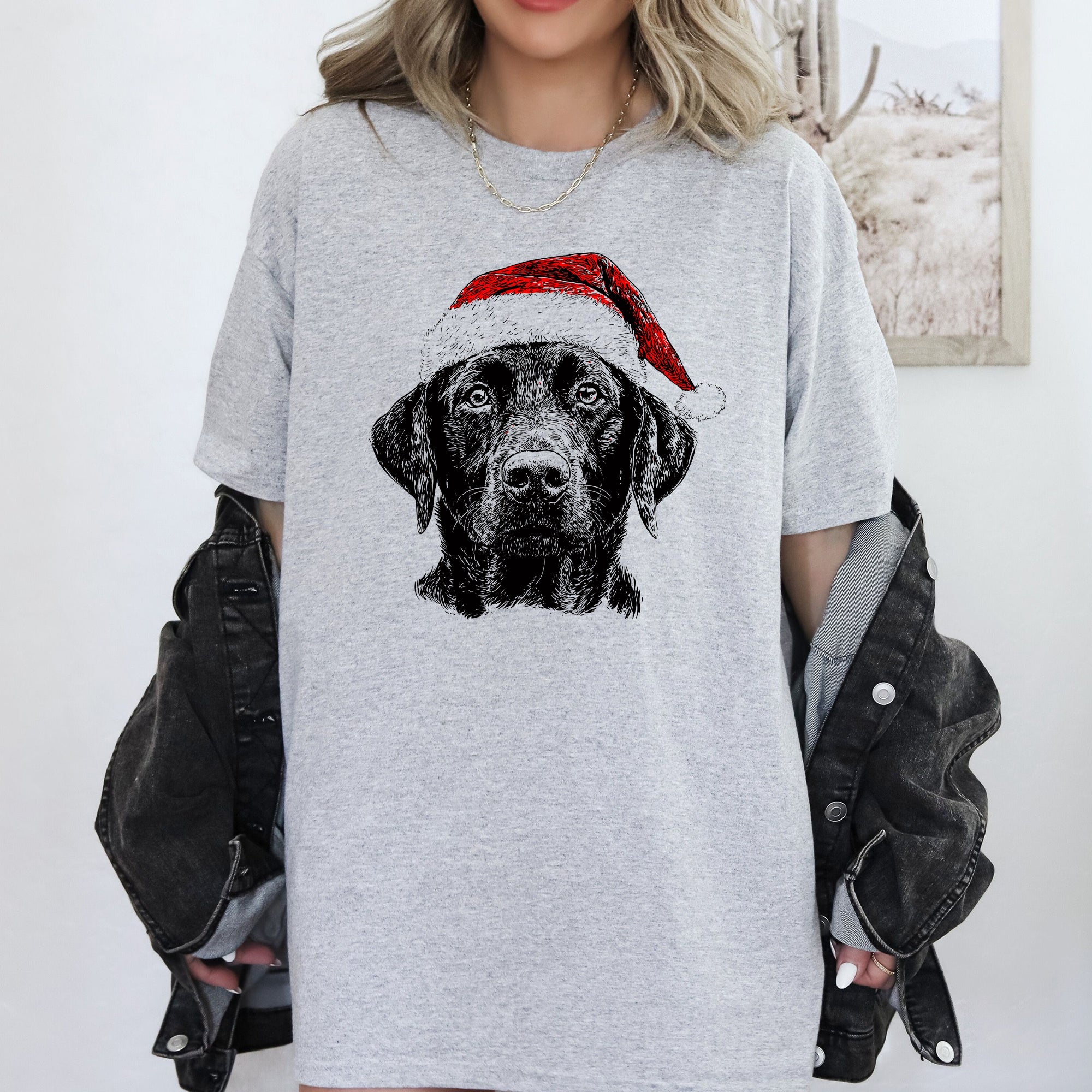 Black Lab Santa Claus Christmas Dog Lover Portrait With Cozy Festive Spirit Comfort Colors Tee