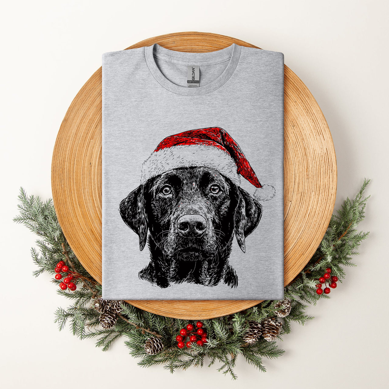 Black Lab Santa Claus Christmas Dog Lover Portrait With Cozy Festive Spirit Comfort Colors Tee
