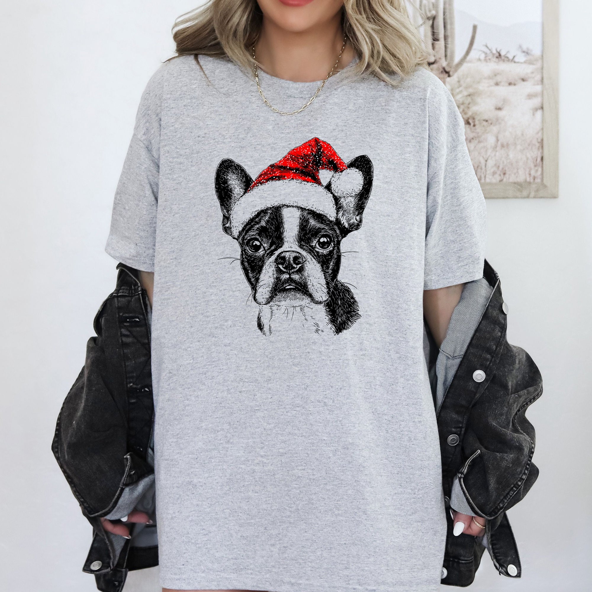 Boston Terrier Santa Christmas Dog Lover Portrait Design For Pet Fans Comfort Colors Tee