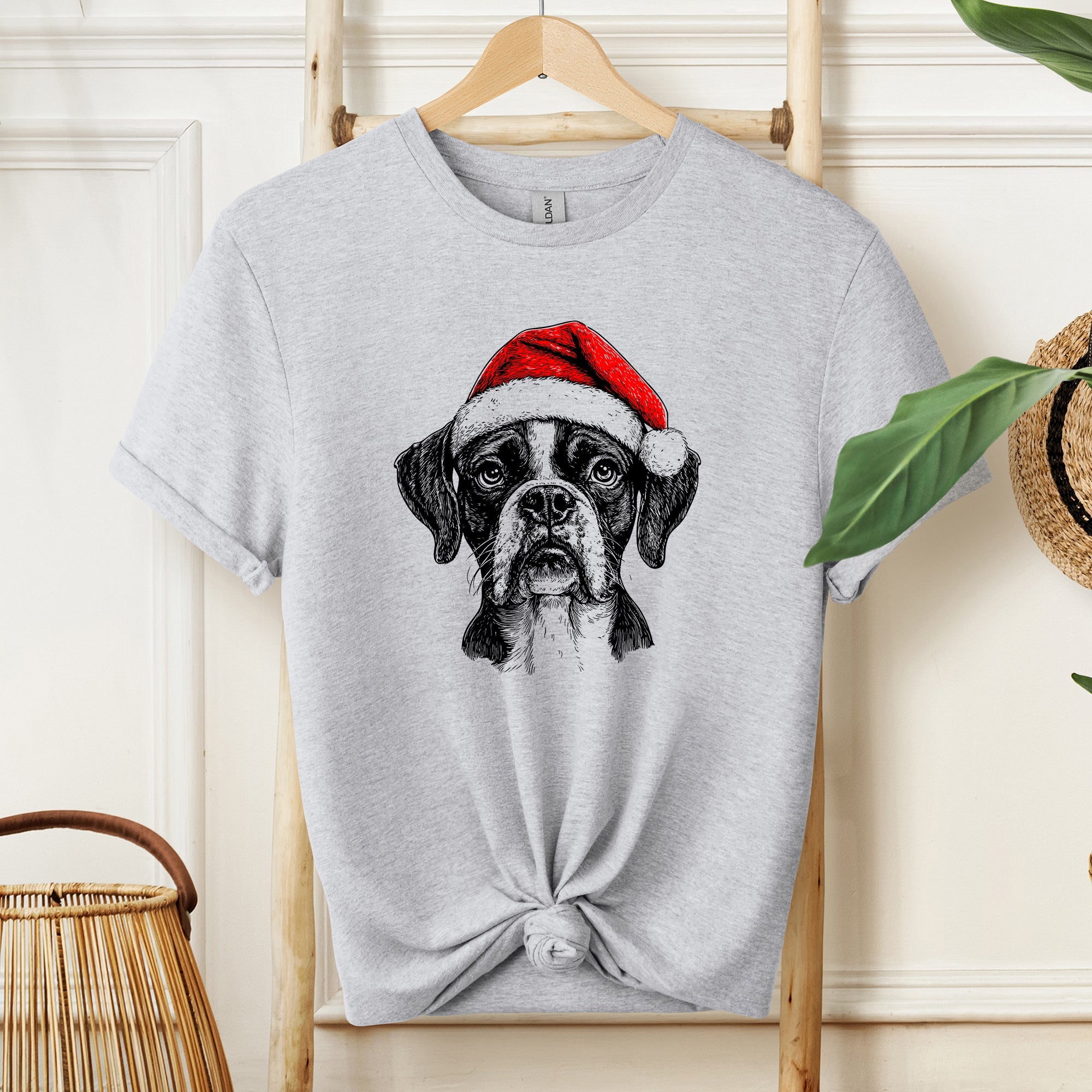 Boxer Santa Christmas Dog Lover Pet Portrait With Festive Paws And Holiday Spirit Comfort Colors Tee