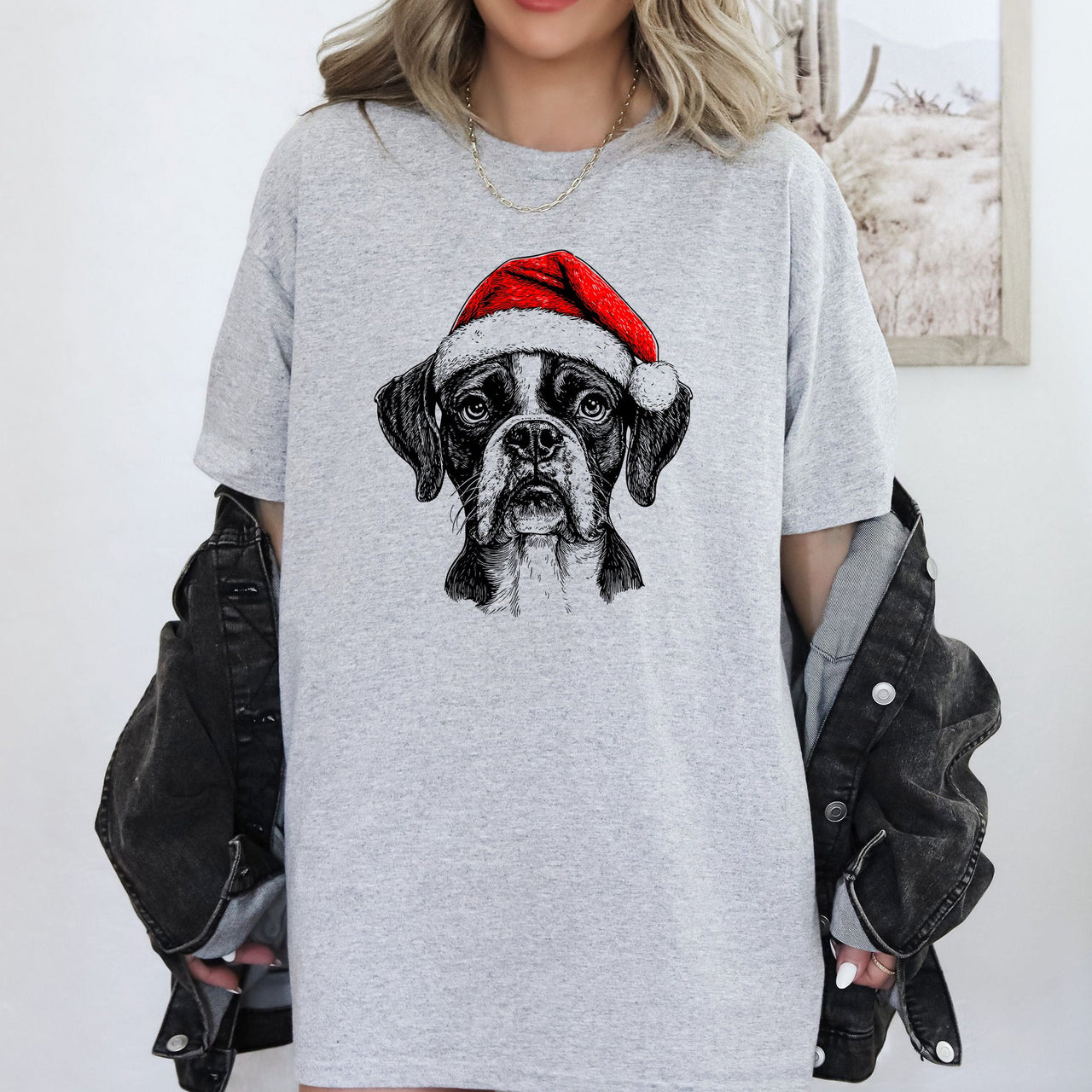 Boxer Santa Christmas Dog Lover Pet Portrait With Festive Paws And Holiday Spirit Comfort Colors Tee