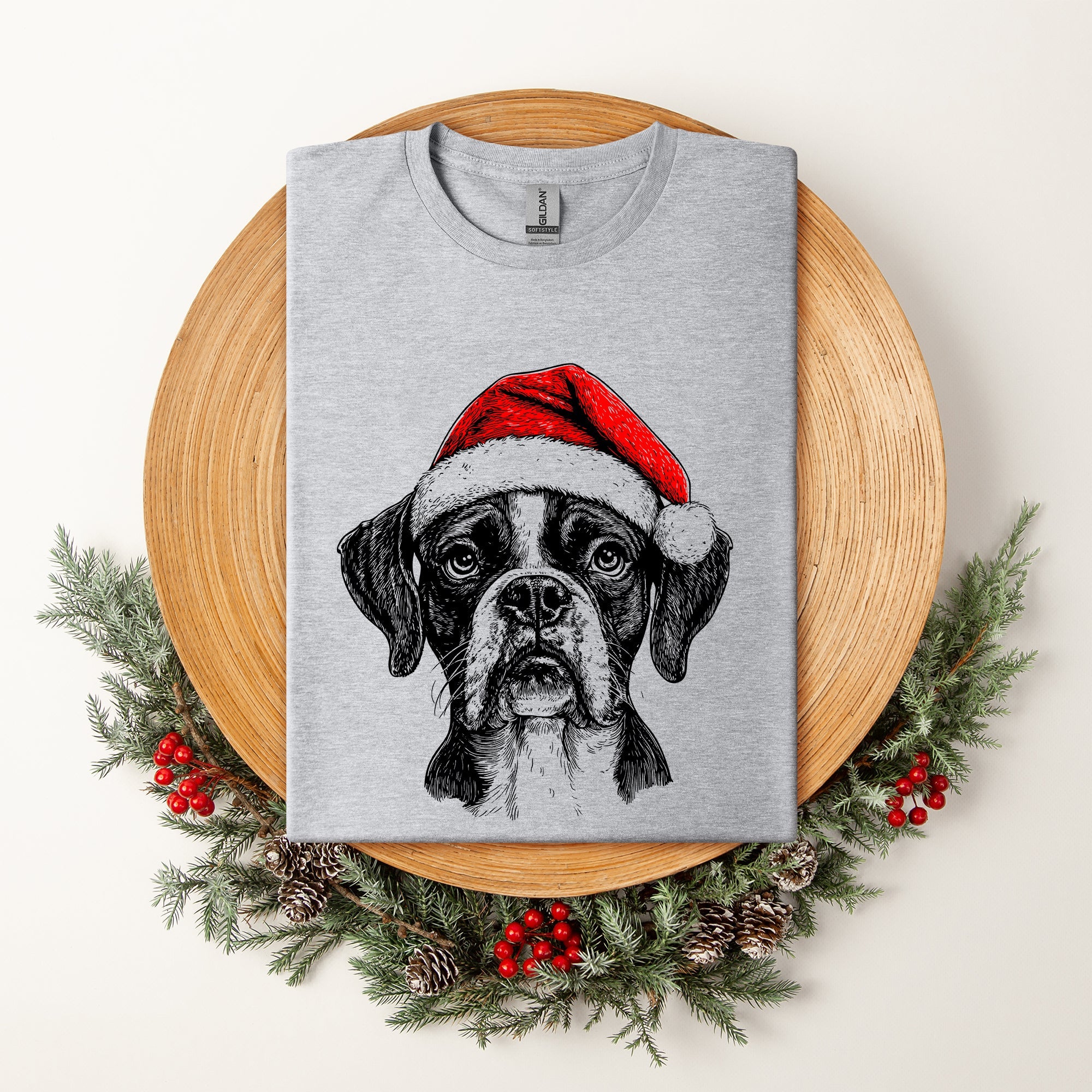 Boxer Santa Christmas Dog Lover Pet Portrait With Festive Paws And Holiday Spirit Comfort Colors Tee