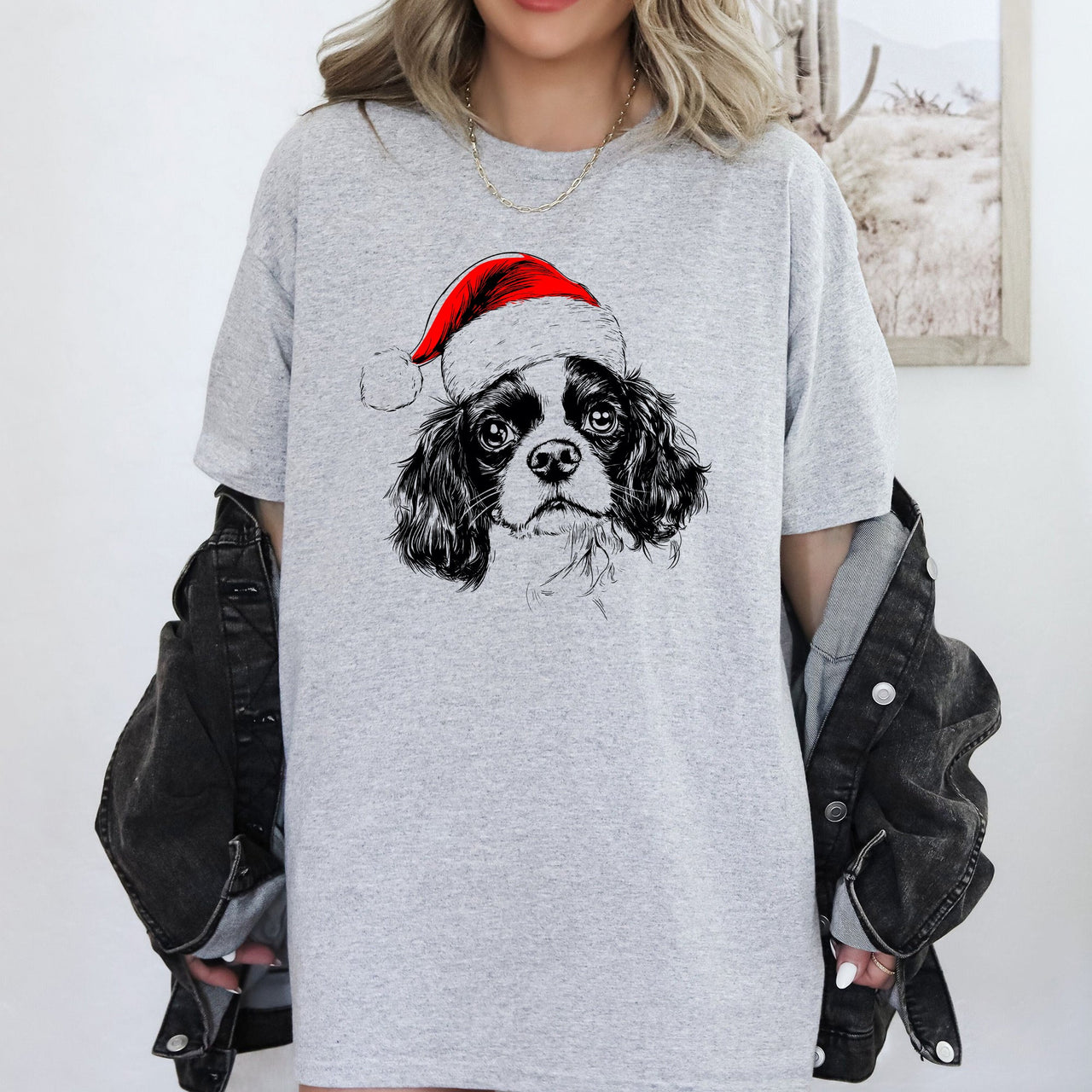 Cavalier King Charles Santa Dog Christmas Lover Pet Holiday Graphic Comfort Colors Tee
