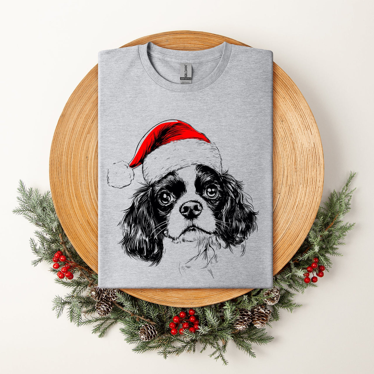Cavalier King Charles Santa Dog Christmas Lover Pet Holiday Graphic Comfort Colors Tee