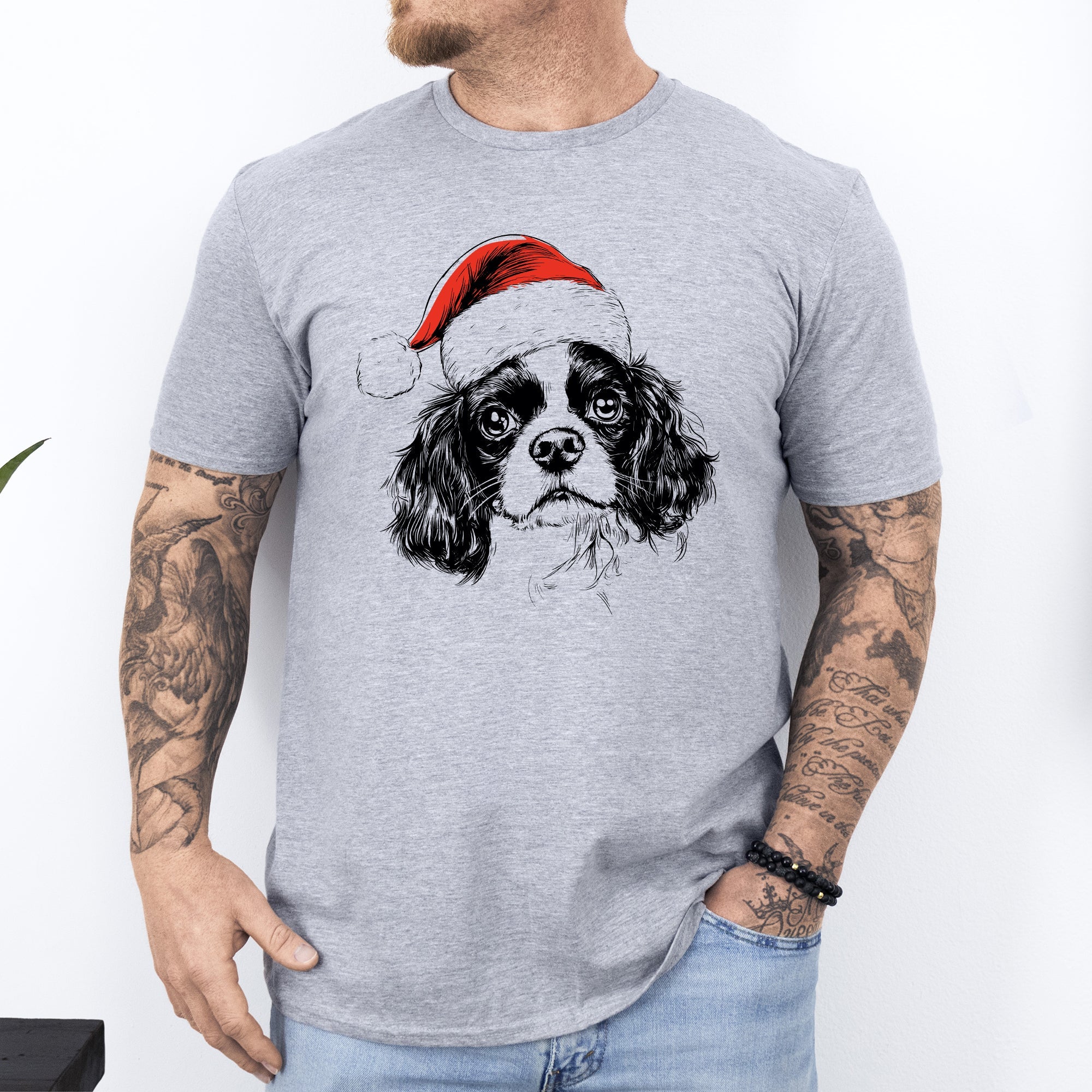 Cavalier King Charles Santa Dog Christmas Lover Pet Holiday Graphic Comfort Colors Tee