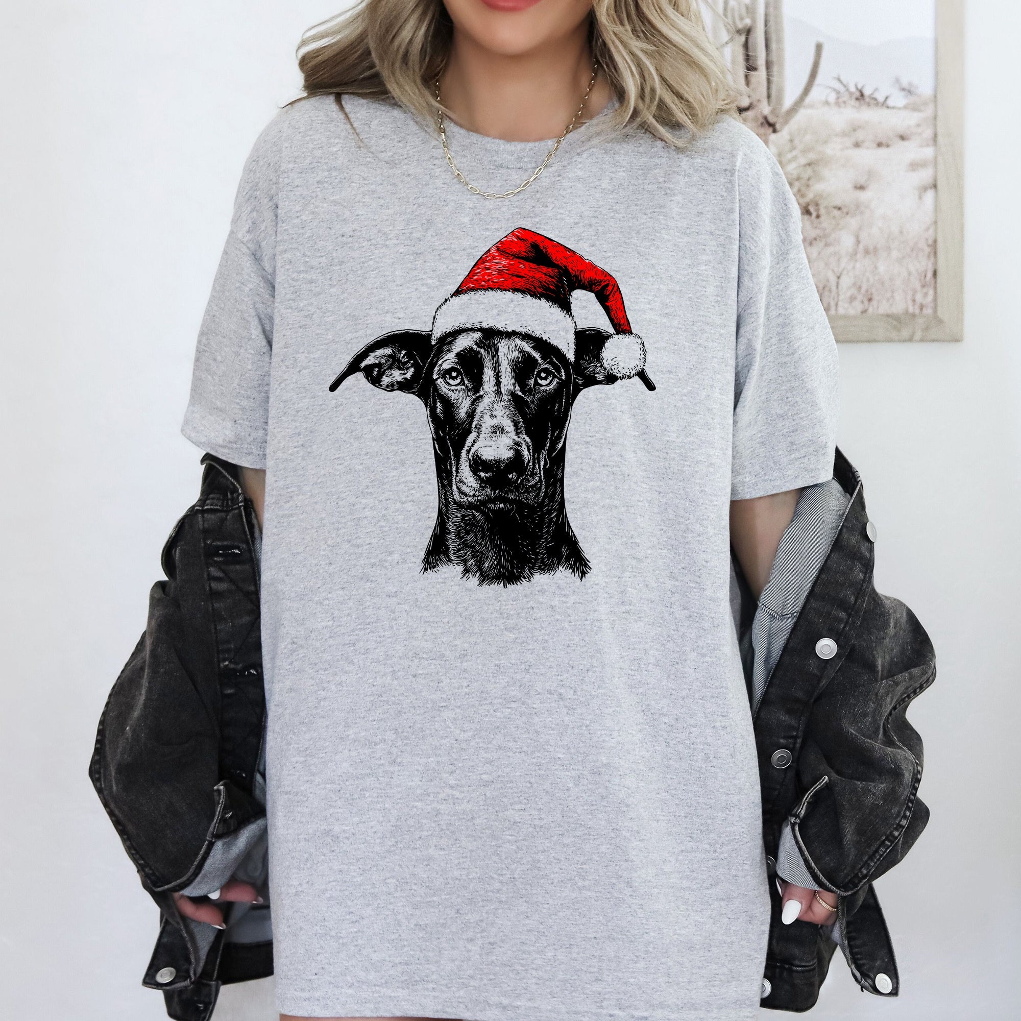 Doberman Santa Dog Christmas Dog Lover Pet Holiday Celebration Comfort Colors Tee