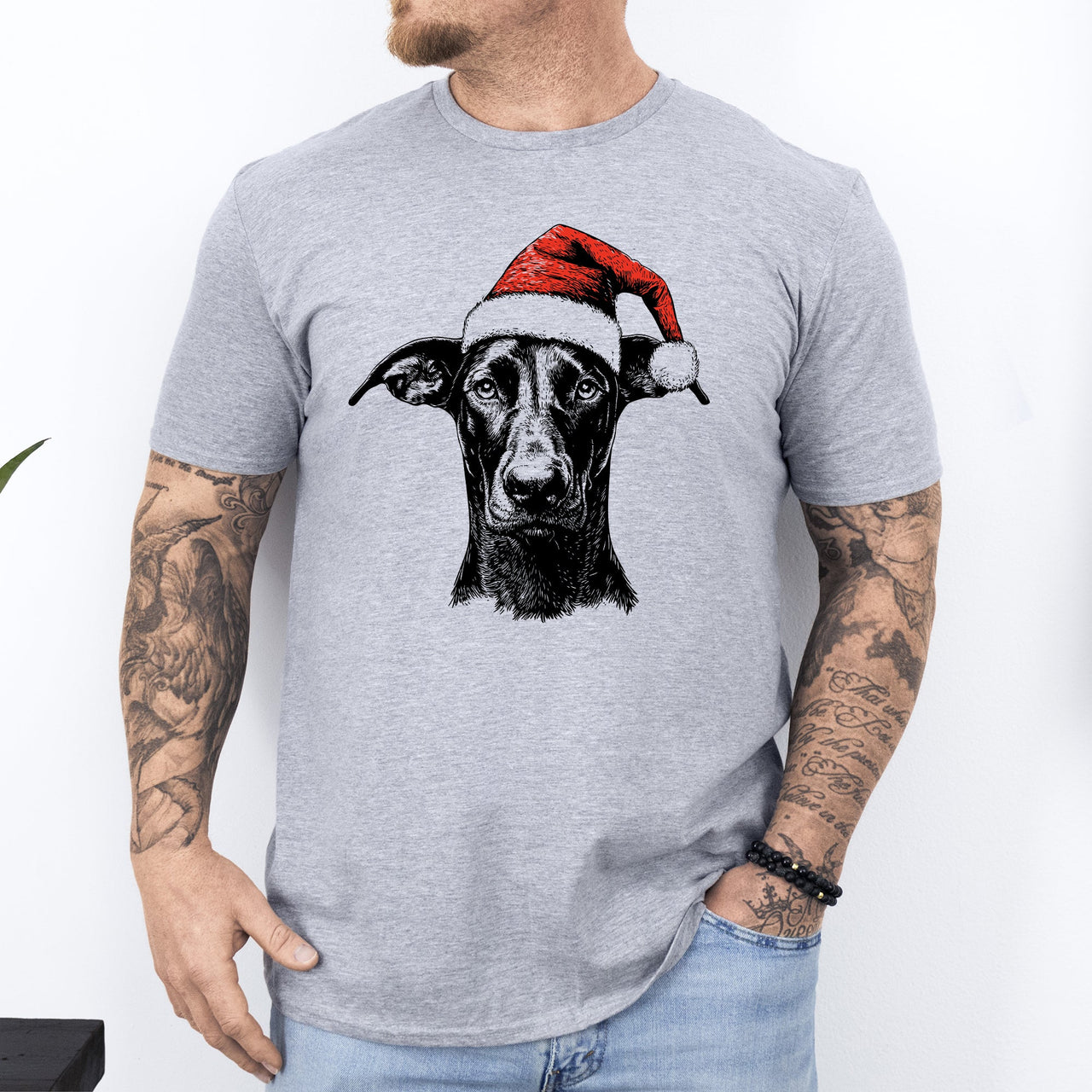 Doberman Santa Dog Christmas Dog Lover Pet Holiday Celebration Comfort Colors Tee