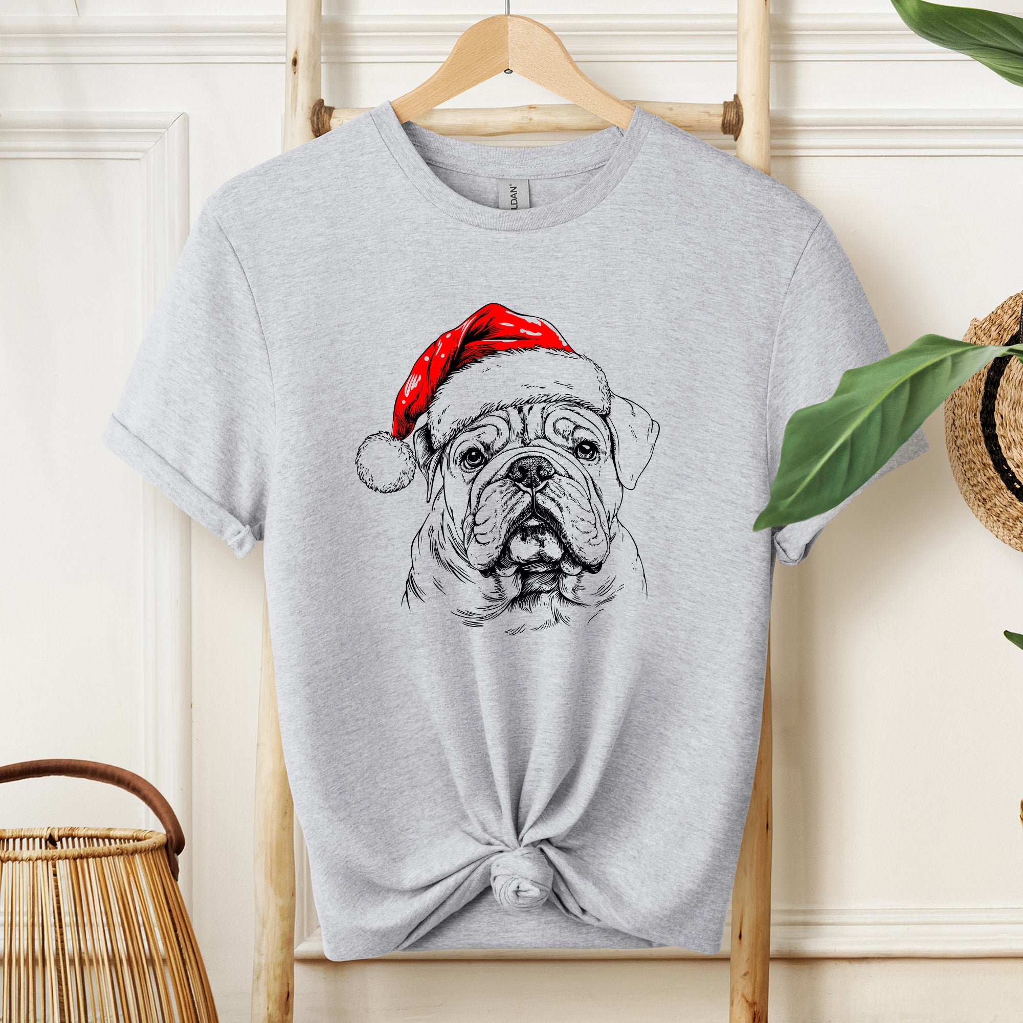 English Bulldog Santa Christmas Dog Lover Pet Graphic Design Edition Comfort Colors Tee