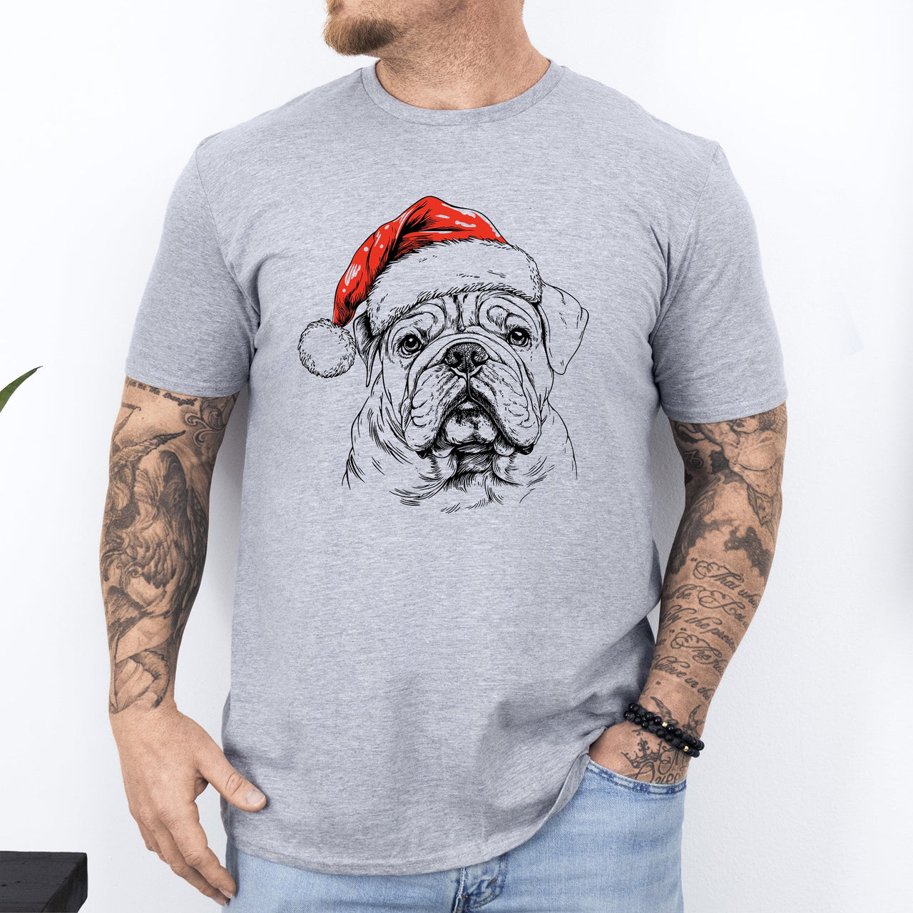 English Bulldog Santa Christmas Dog Lover Pet Graphic Design Edition Comfort Colors Tee