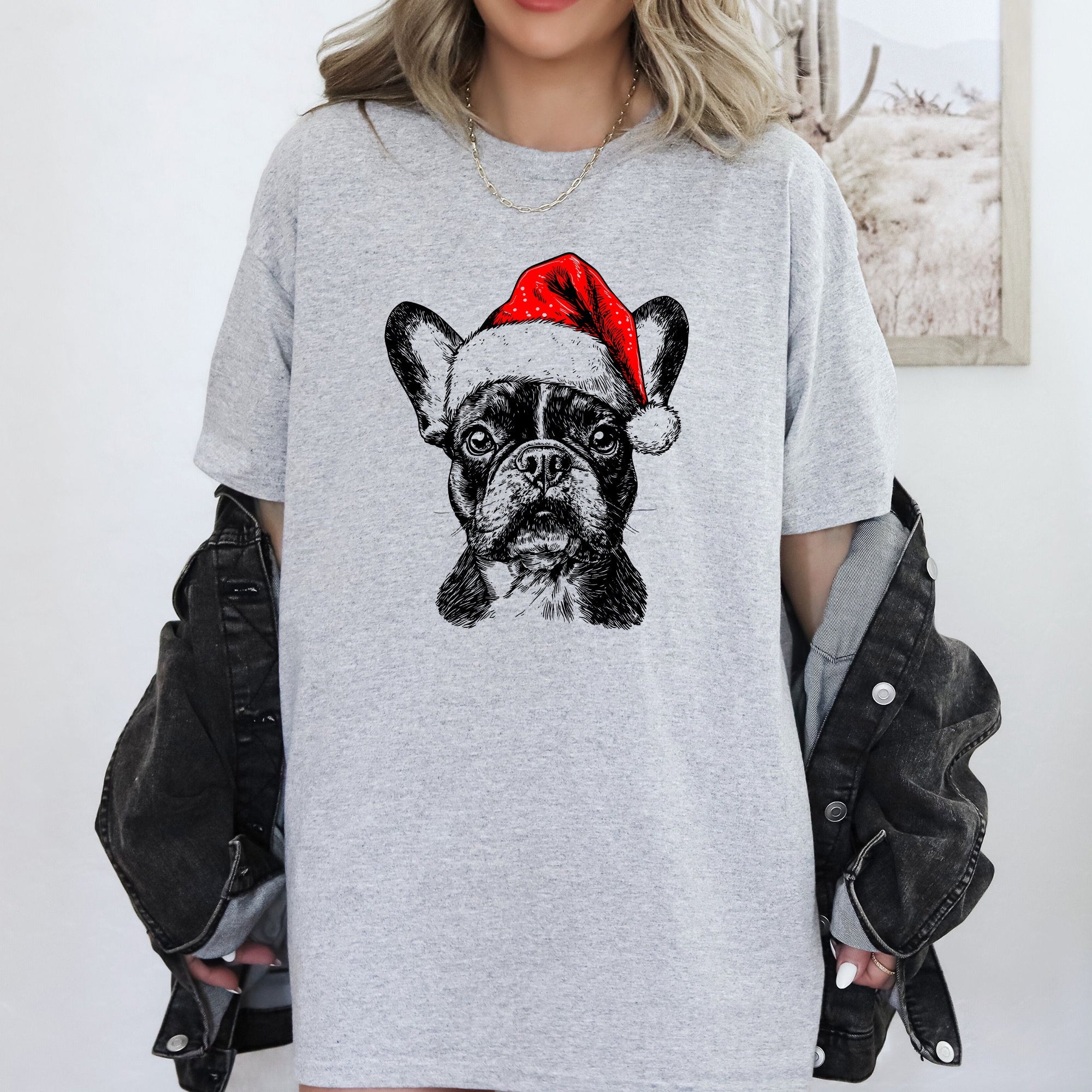 Frenchie Santa Christmas French Bulldog Dog Lover Cozy Holiday Cheer Graphic Comfort Colors Tee