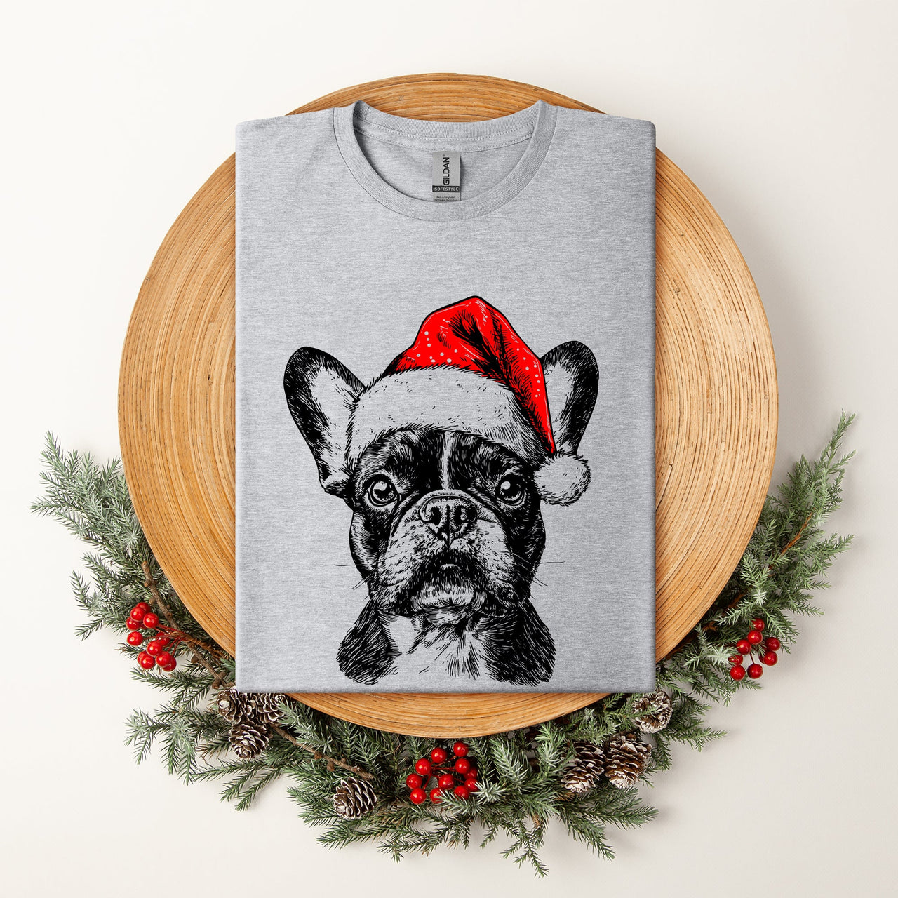 Frenchie Santa Christmas French Bulldog Dog Lover Cozy Holiday Cheer Graphic Comfort Colors Tee