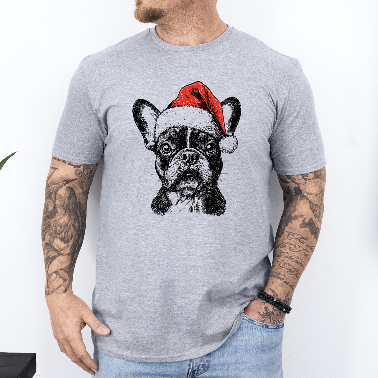 Frenchie Santa Christmas French Bulldog Dog Lover Cozy Holiday Cheer Graphic Comfort Colors Tee