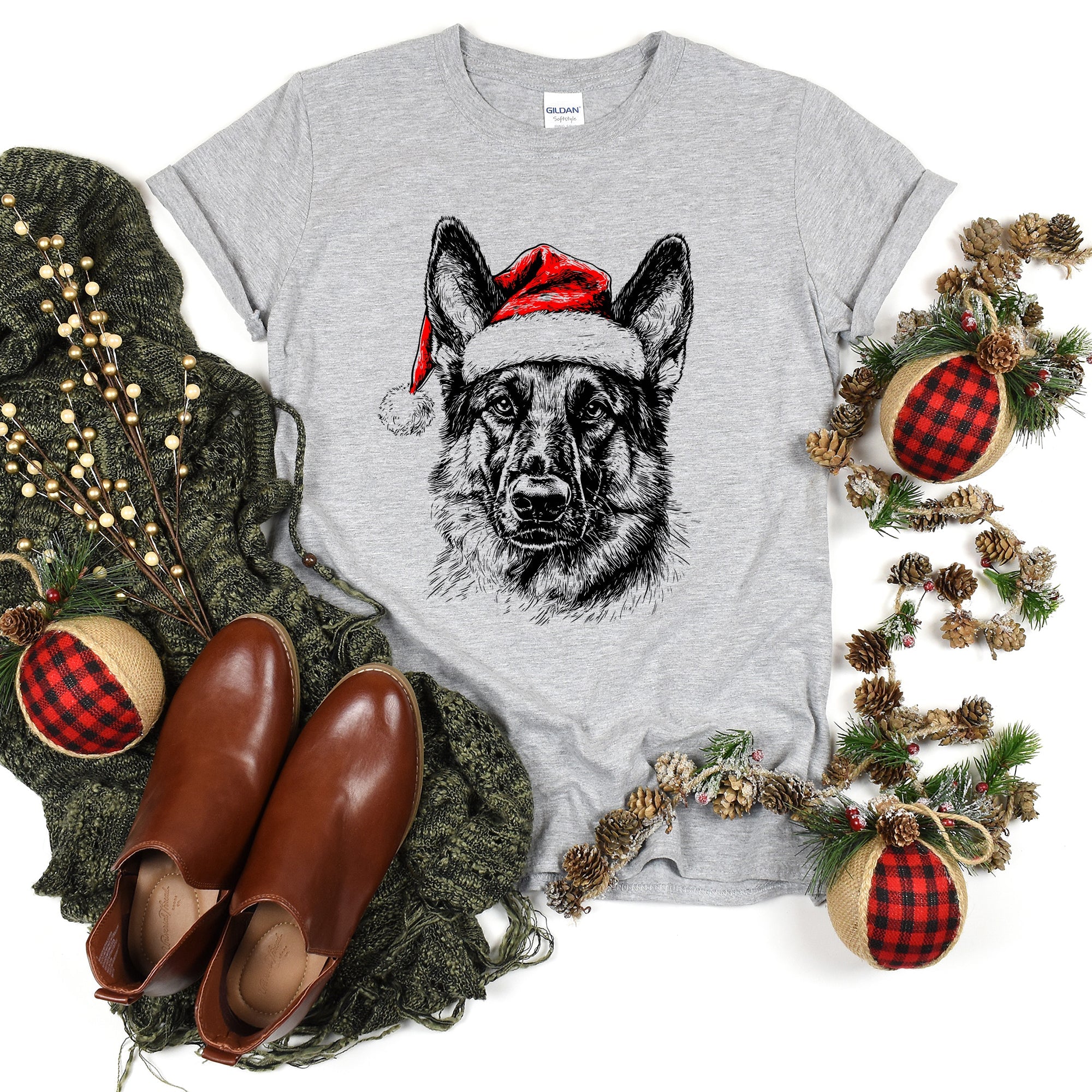 German Shepherd Santa Christmas Dog Lover Holiday Edition Premium Comfort Colors Tee
