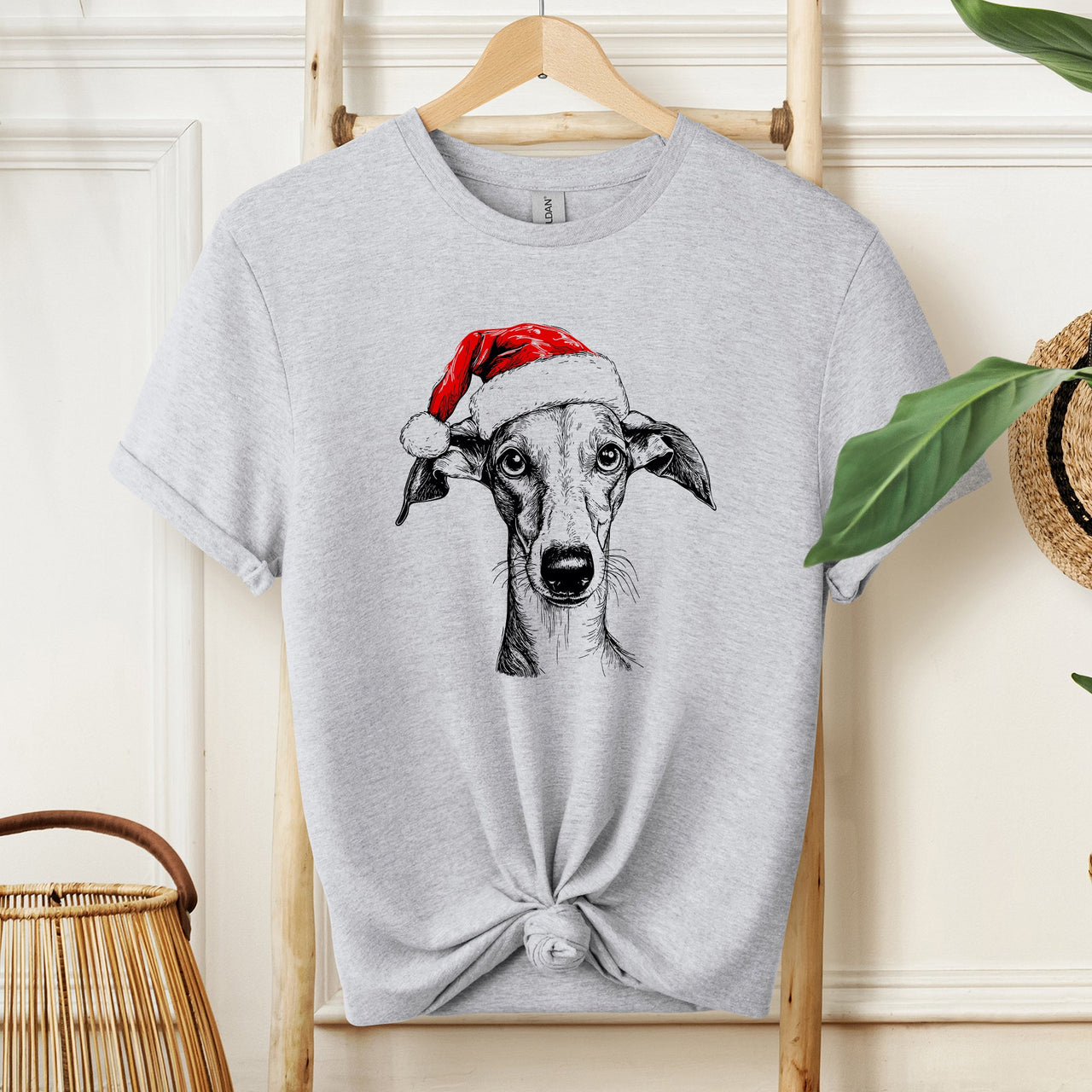 Greyhound Santa Christmas Dog Lover Pet Portrait Graphic Festive Holiday Edition Comfort Colors Tee