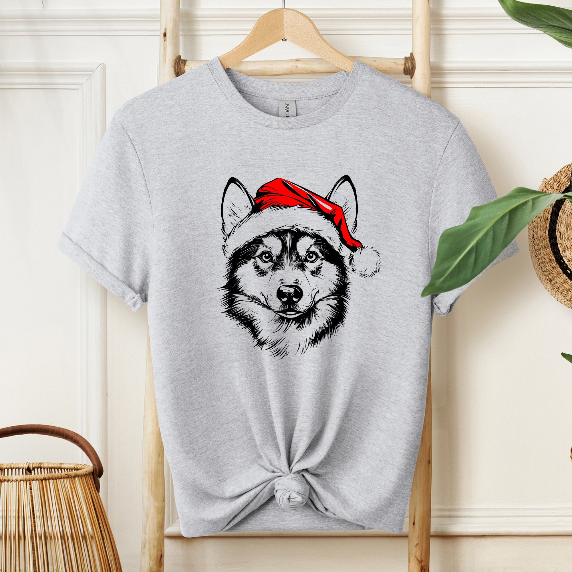 Husky Santa Claus With Christmas Paws And Festive Holly For Dog Lovers Comfort Colors Tee