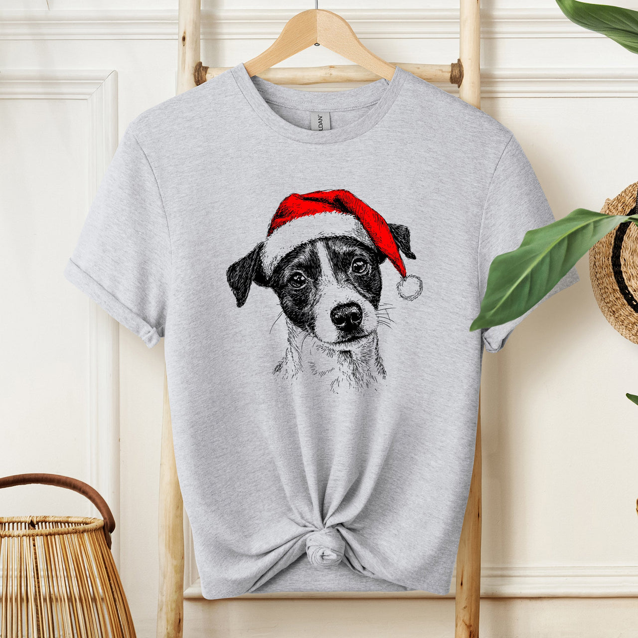 Jack Russell Santa Terrier Christmas Dog Lover Pet Portrait Illustration Comfort Colors Tee