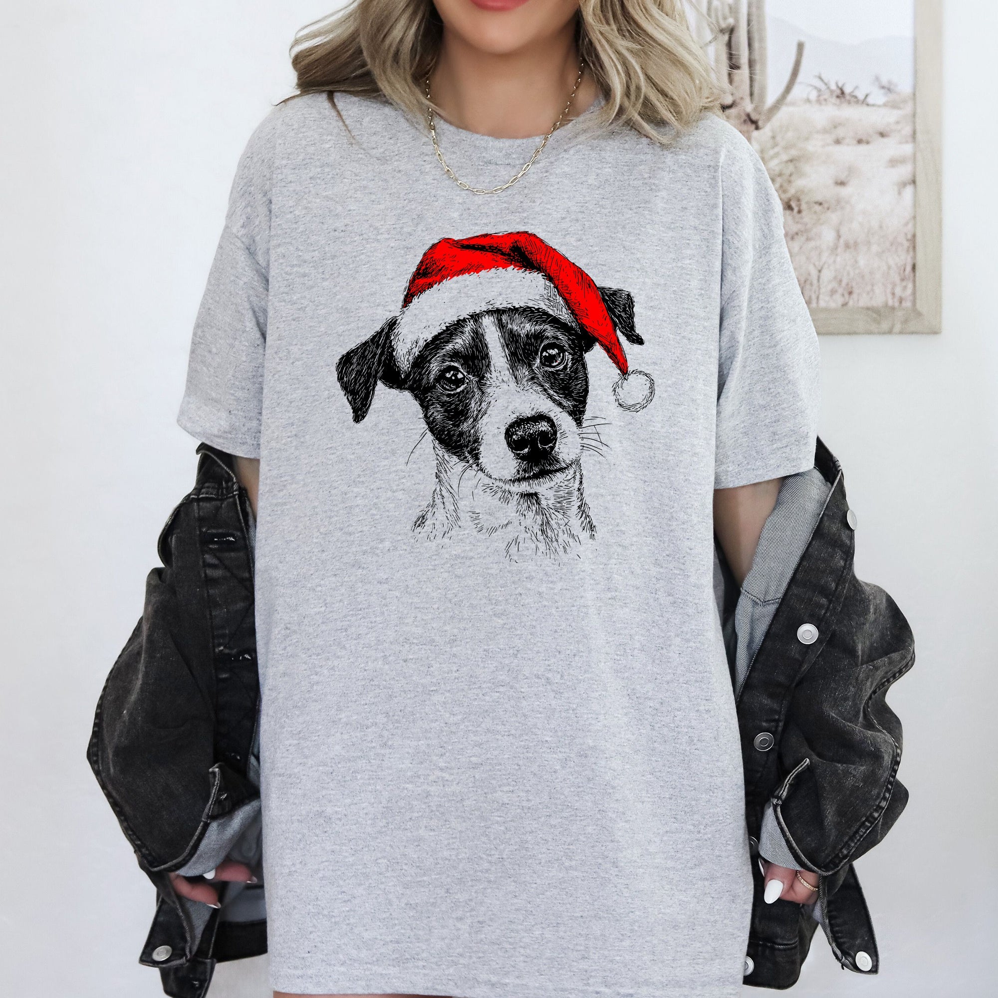 Jack Russell Santa Terrier Christmas Dog Lover Pet Portrait Illustration Comfort Colors Tee