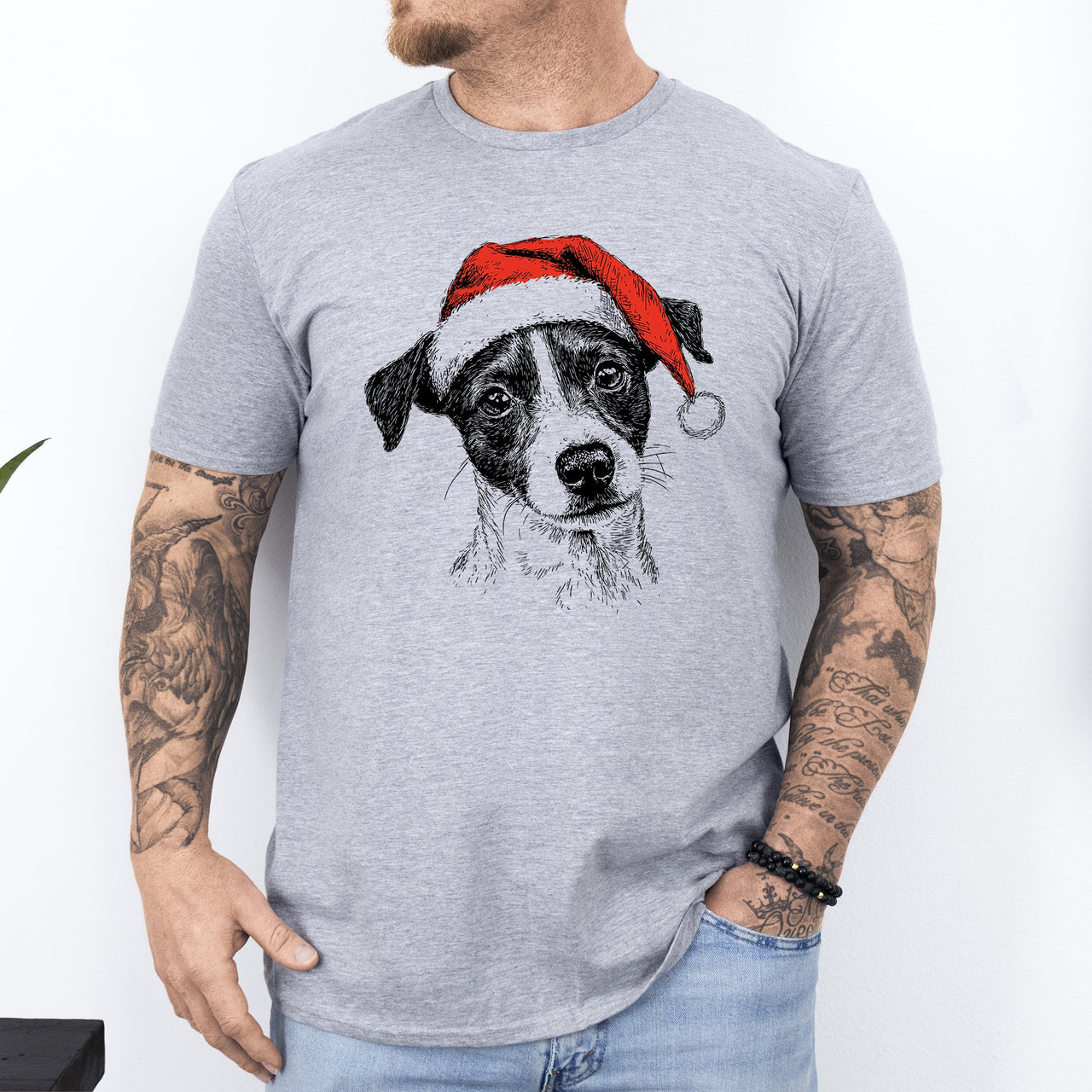 Jack Russell Santa Terrier Christmas Dog Lover Pet Portrait Illustration Comfort Colors Tee