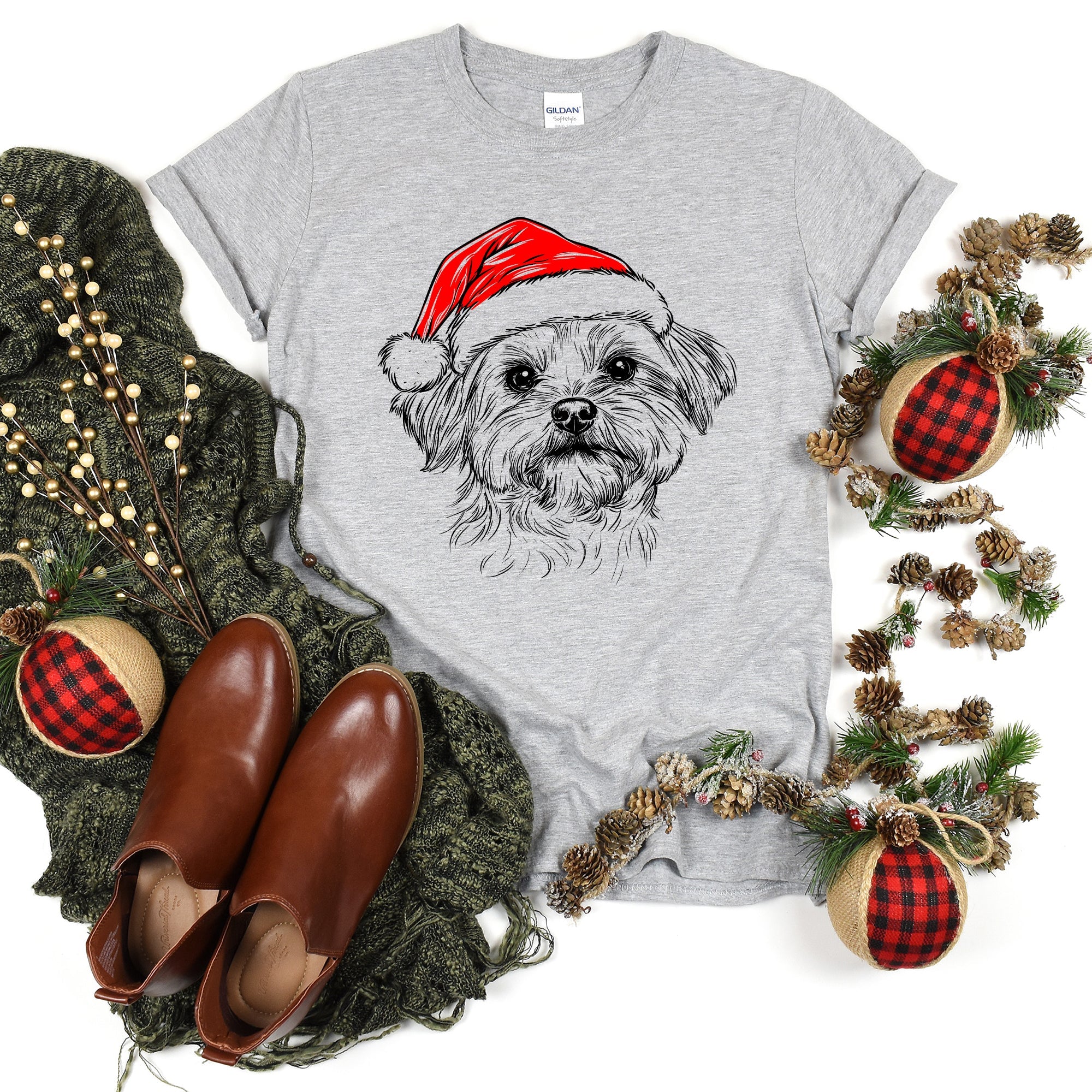 Maltese Santa Dog Christmas Dog Lover Pet Illustration Graphic Comfort Colors Tee