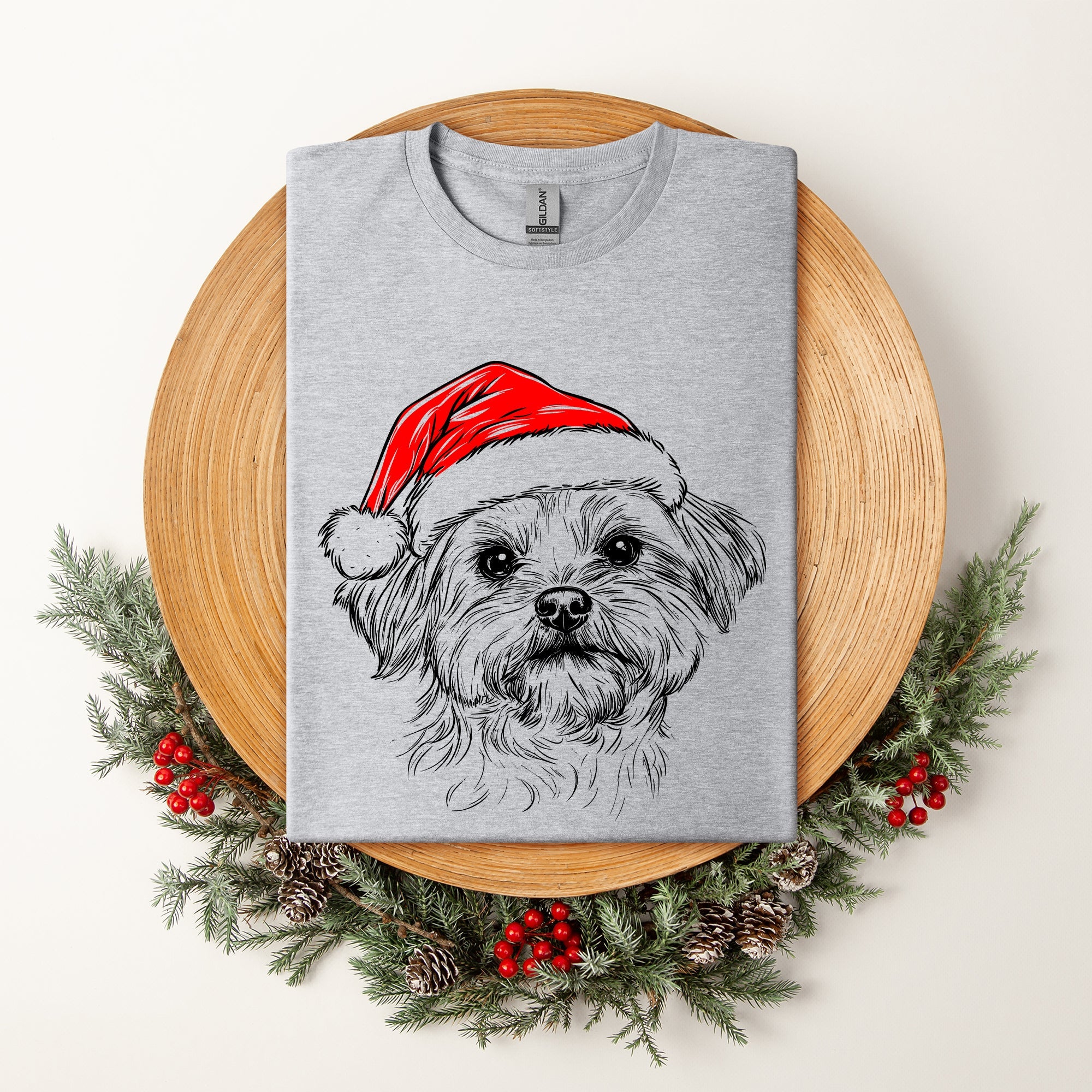 Maltese Santa Dog Christmas Dog Lover Pet Illustration Graphic Comfort Colors Tee