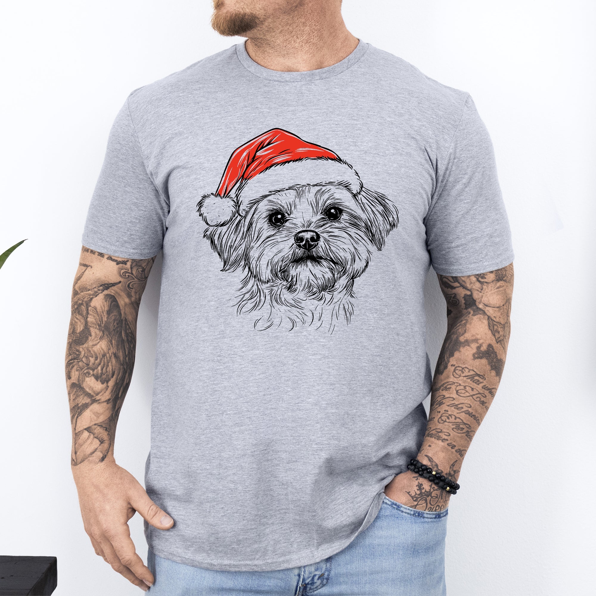 Maltese Santa Dog Christmas Dog Lover Pet Illustration Graphic Comfort Colors Tee
